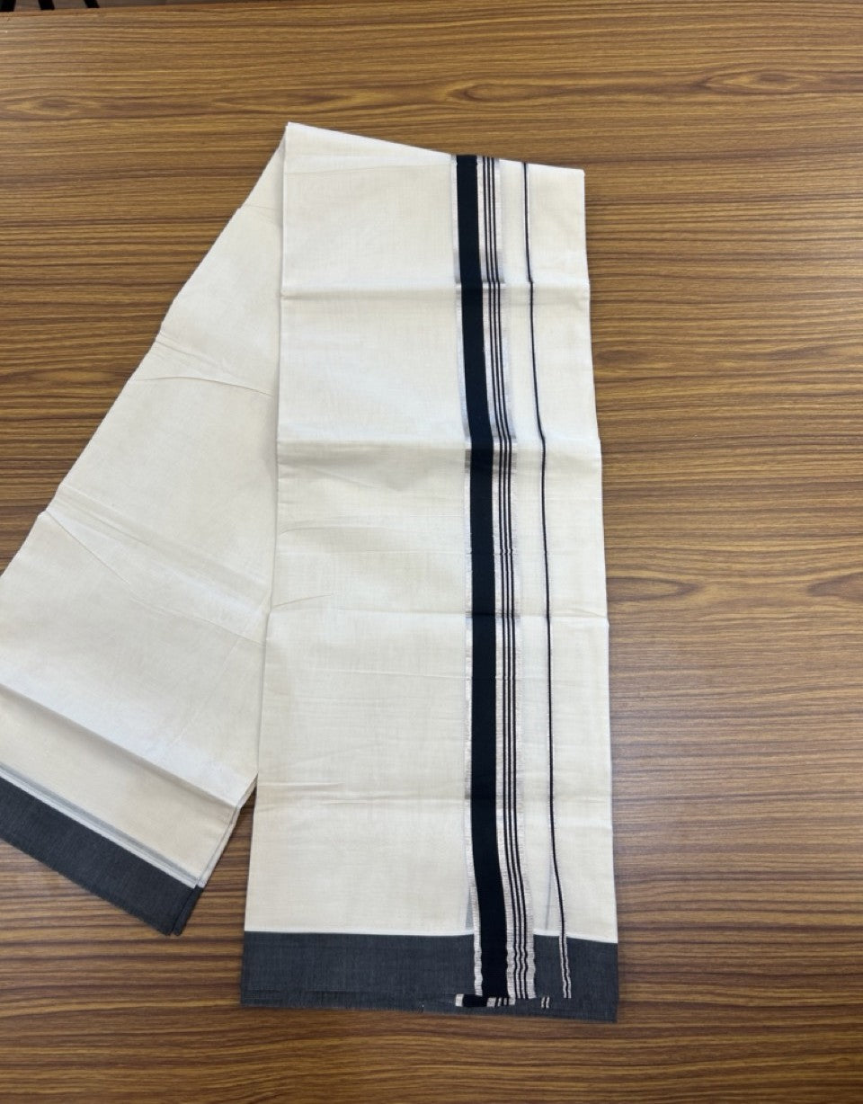 20% DISCOUNT ! KaithariKada Balaramapuram 100% Cotton Double Off white - (Unbleached) Mundu/Dhoti - 100X80 - 1.5 inch Black & Silver kasav Kara 4mtr (8.5 muzham) - 3 KK5271 VAS