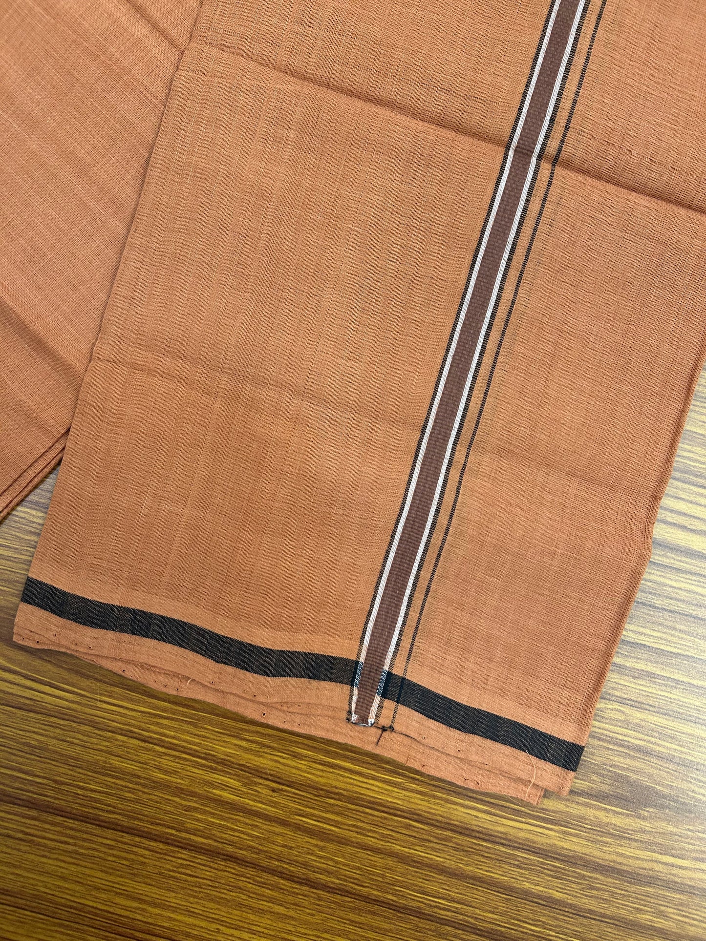 Kerala Handloom Single - KaithariKada 100% Pure Cotton - Mundu/Dhoti Kavi Body & 0.5 inch Dark Brown & Black Kara - (2 meter / 4 muzham)- 20 KK8051 ELA