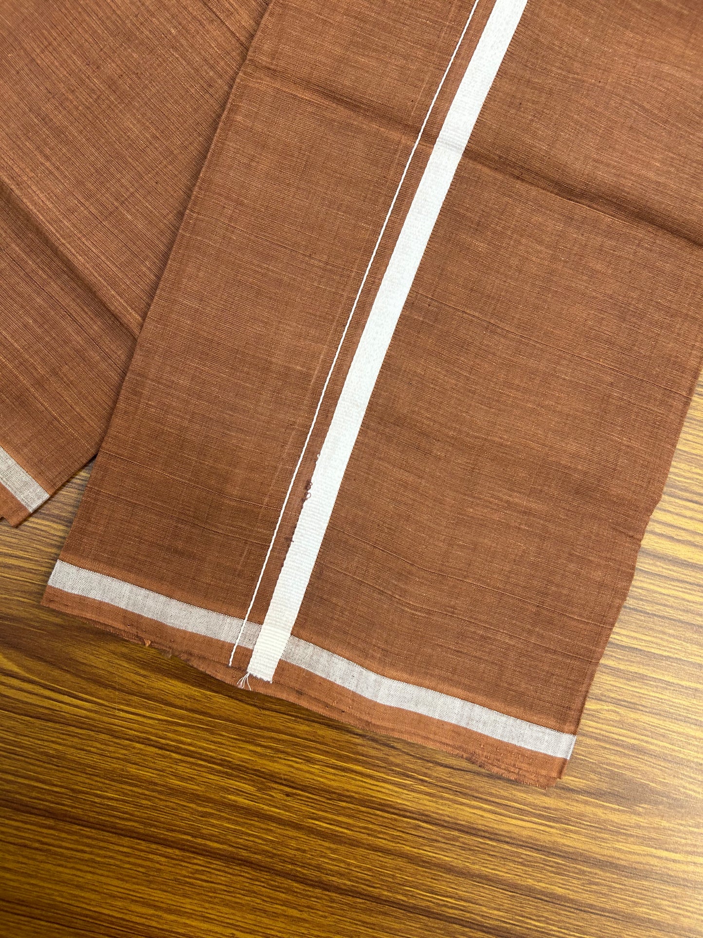 Kerala Handloom Single - KaithariKada 100% Pure Cotton - Mundu/Dhoti Kavi Body & 0.75 inch White Kara - (2 meter / 4 muzham)- 57 KK8051 ELA