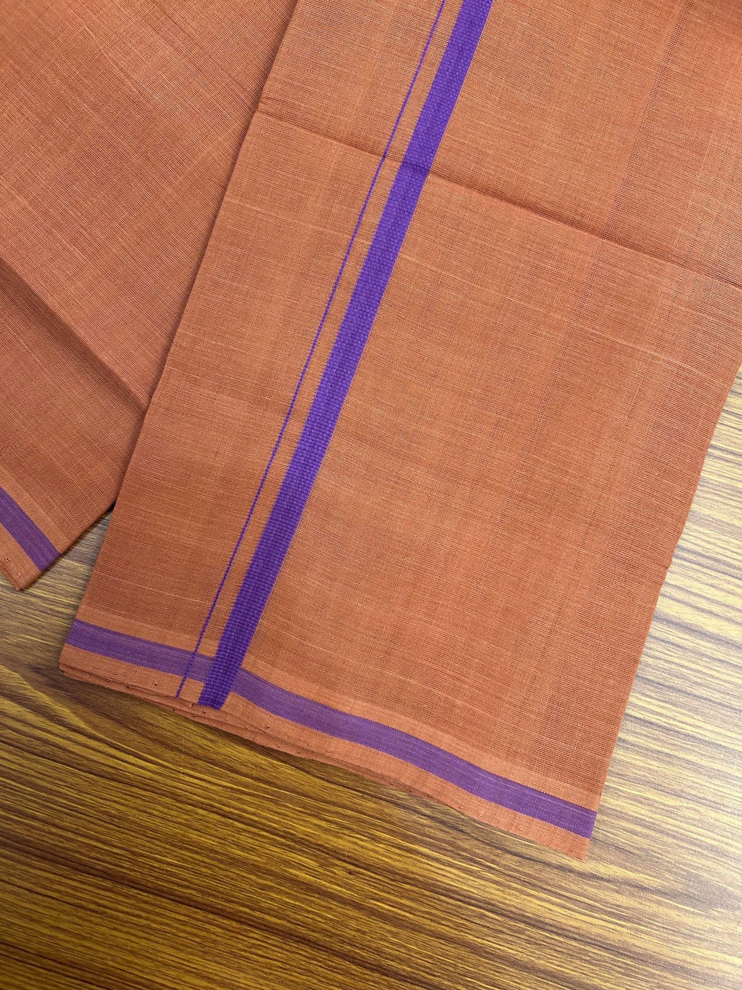 Kerala Handloom Single - KaithariKada 100% Pure Cotton - Mundu/Dhoti Kavi Body & 0.75 inch Violet Kara - (2 meter / 4 muzham)- 41 KK8051 ELA