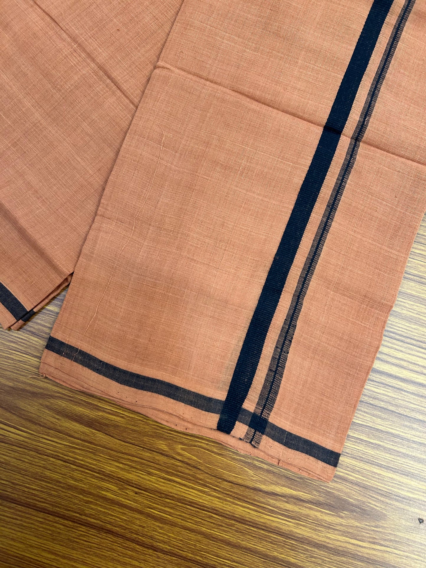 Kerala Handloom Single - KaithariKada 100% Pure Cotton - Mundu/Dhoti Kavi Body & 0.75 inch Black Kara - (2 meter / 4 muzham)- 38 KK8051 ELA