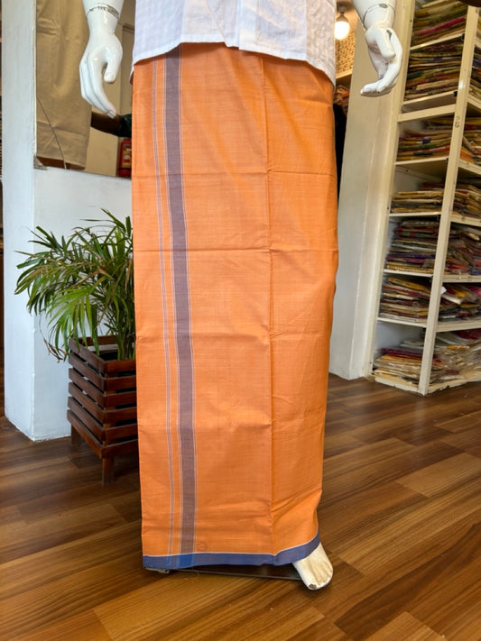 10% Discount ! KaithariKada Kalamachal 100% Pure Cotton - Handloom Single Mundu/Dhoti - Kaavi Body Navy Blue 2 inch   Kara-161123Kaily008.