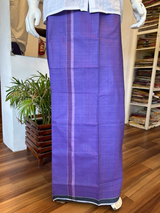 10% Discount ! KaithariKada Kalamachal 100% Pure Cotton - Handloom Single Mundu/Dhoti - Violet  Colour Body & Black 3.cm  Kara- 161123KAILY021. Handloom Government Sealed.