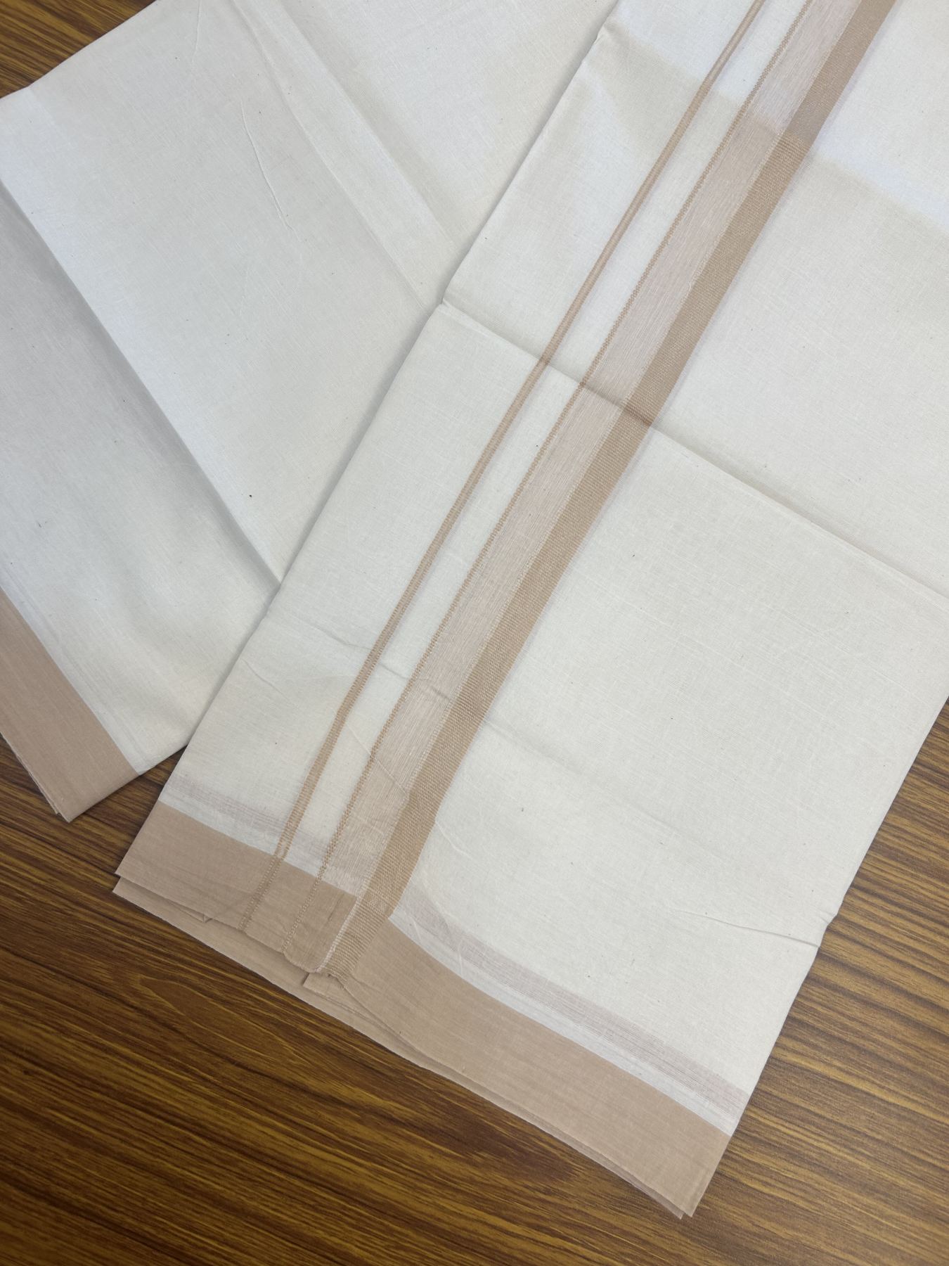 20% Discount! Kaitharikada Balaramapuram Double Off White Mundu/Dhoti -100x80 - 1.25 Inch Sand Brown Shaded Stripes Kara 4 mtr (8.5 muzham) - 15 KK5311 VAS
