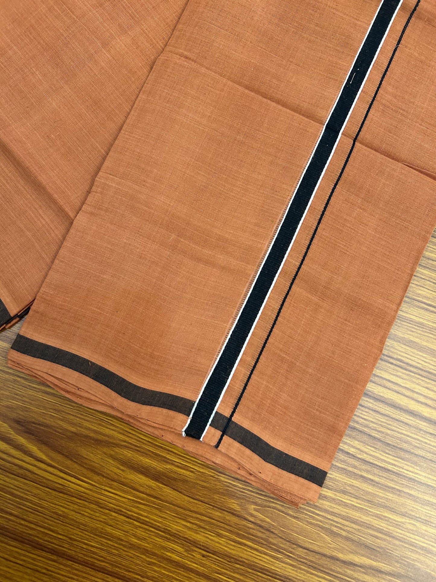 Kerala Handloom Single - KaithariKada 100% Pure Cotton - Mundu/Dhoti Kavi Body & 0.75 inch Black & White Striped Kara - (2 meter / 4 muzham)- 46 KK8051 ELA
