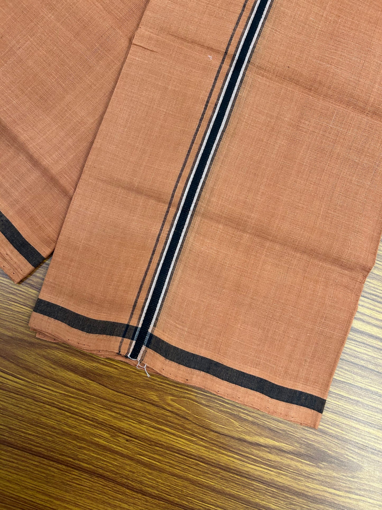 Kerala Handloom Single - KaithariKada 100% Pure Cotton - Mundu/Dhoti Kavi Body & 0.75 inch Black & White Kara - (2 meter / 4 muzham)- 48 KK8051 ELA