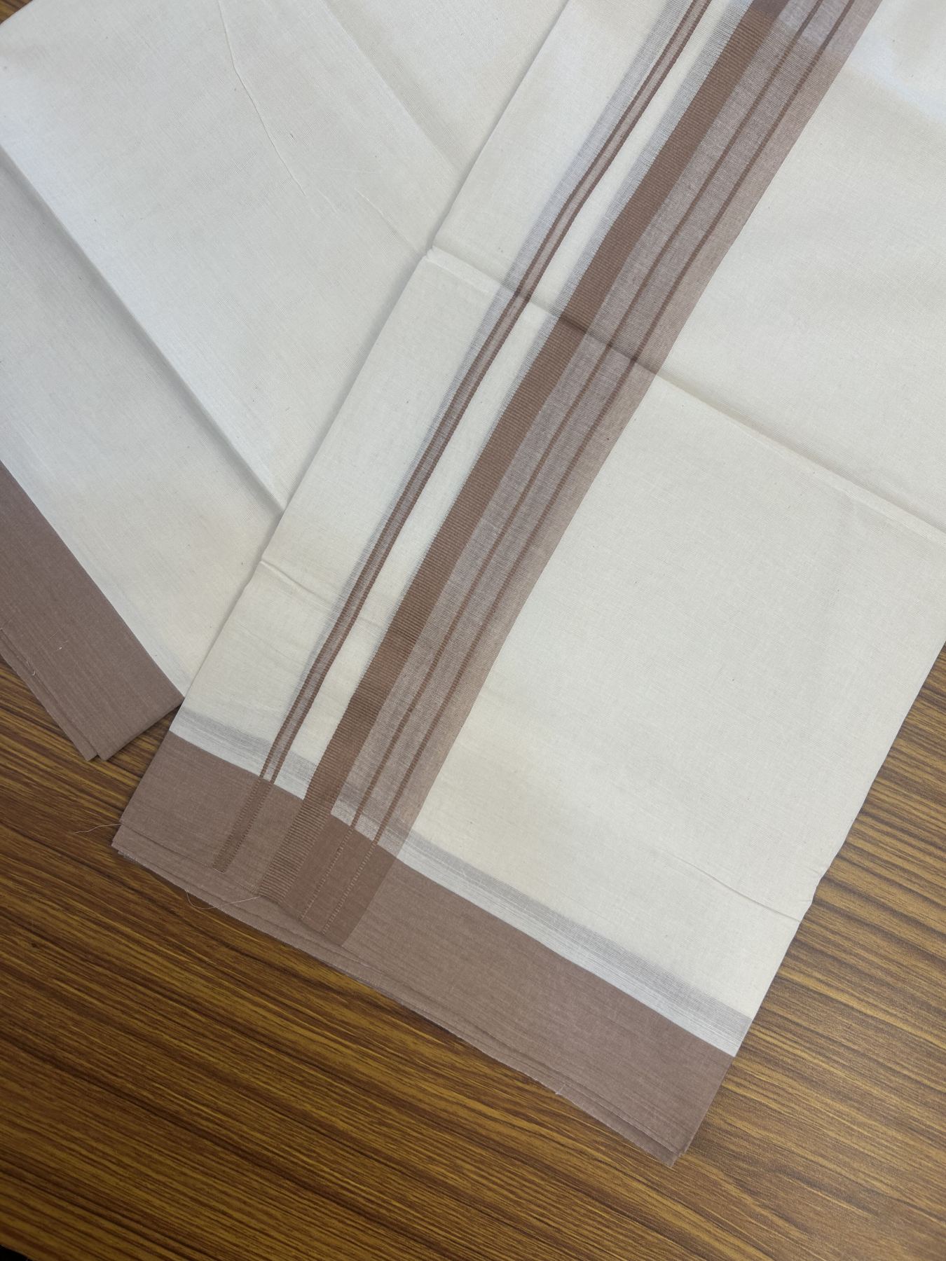 20% Discount! Kaitharikada Balaramapuram Double Off White Mundu/Dhoti - 100x80 - 1.5 Inch Cinnamon Brown Shaded Stripes Kara 4 mtr (8.5 muzham) - 30 KK5311 VAS