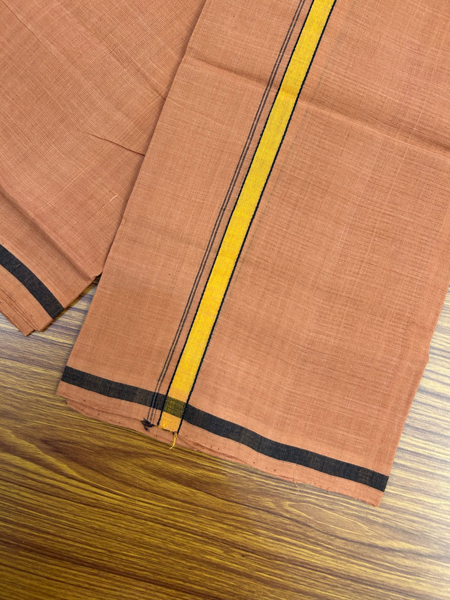 Kerala Handloom Single - KaithariKada 100% Pure Cotton - Mundu/Dhoti Kavi Body & 0.75 inch Orange & Black Kara - (2 meter / 4 muzham)- 50 KK8051 ELA