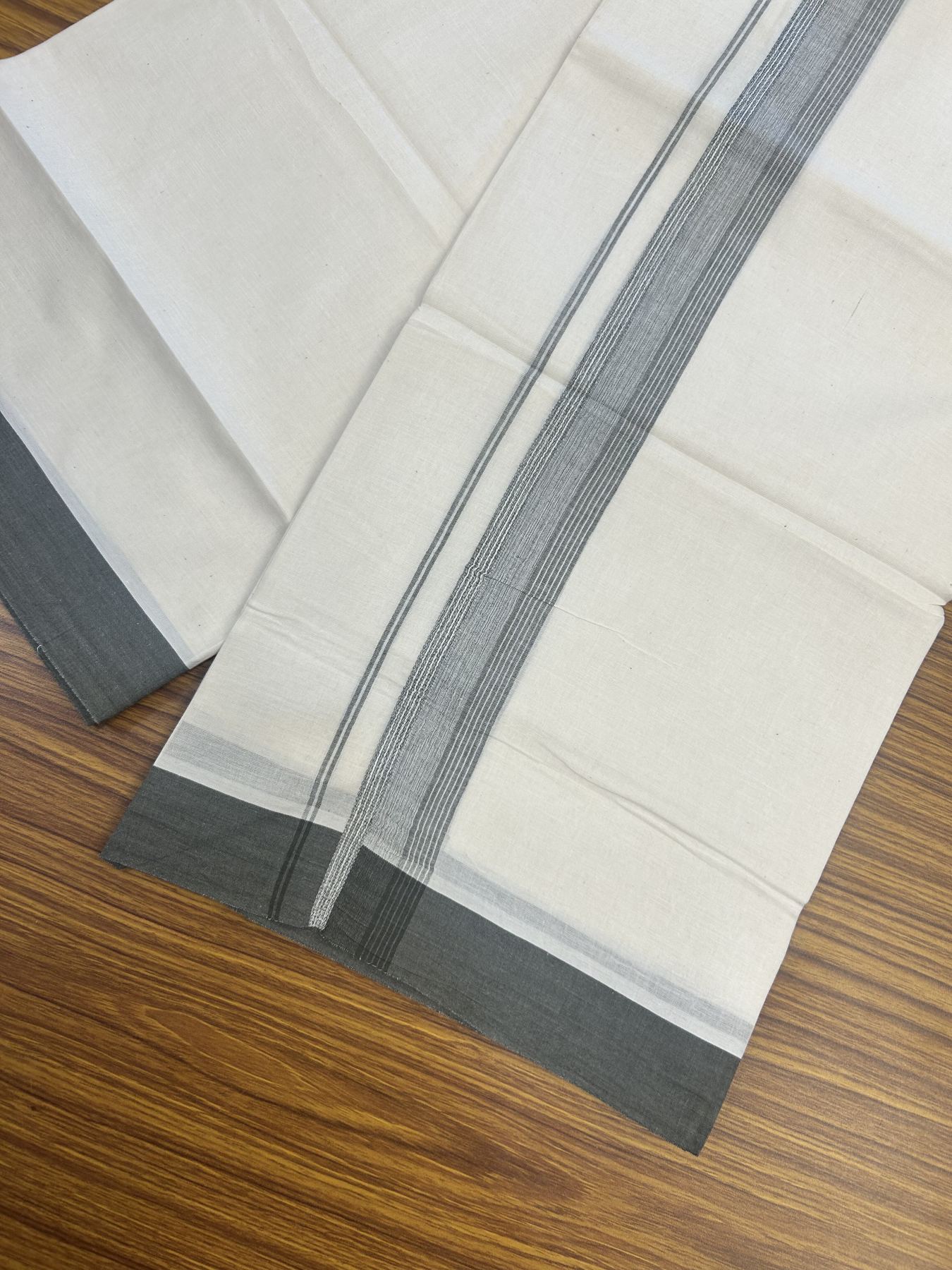 20% Discount! Kaitharikada Balaramapuram Double Off White Mundu/Dhoti - 100x80 - 1.5 Inch Army Green Shaded Stripes Kara 4 mtr (8.5 muzham) - 26 KK5311 VAS
