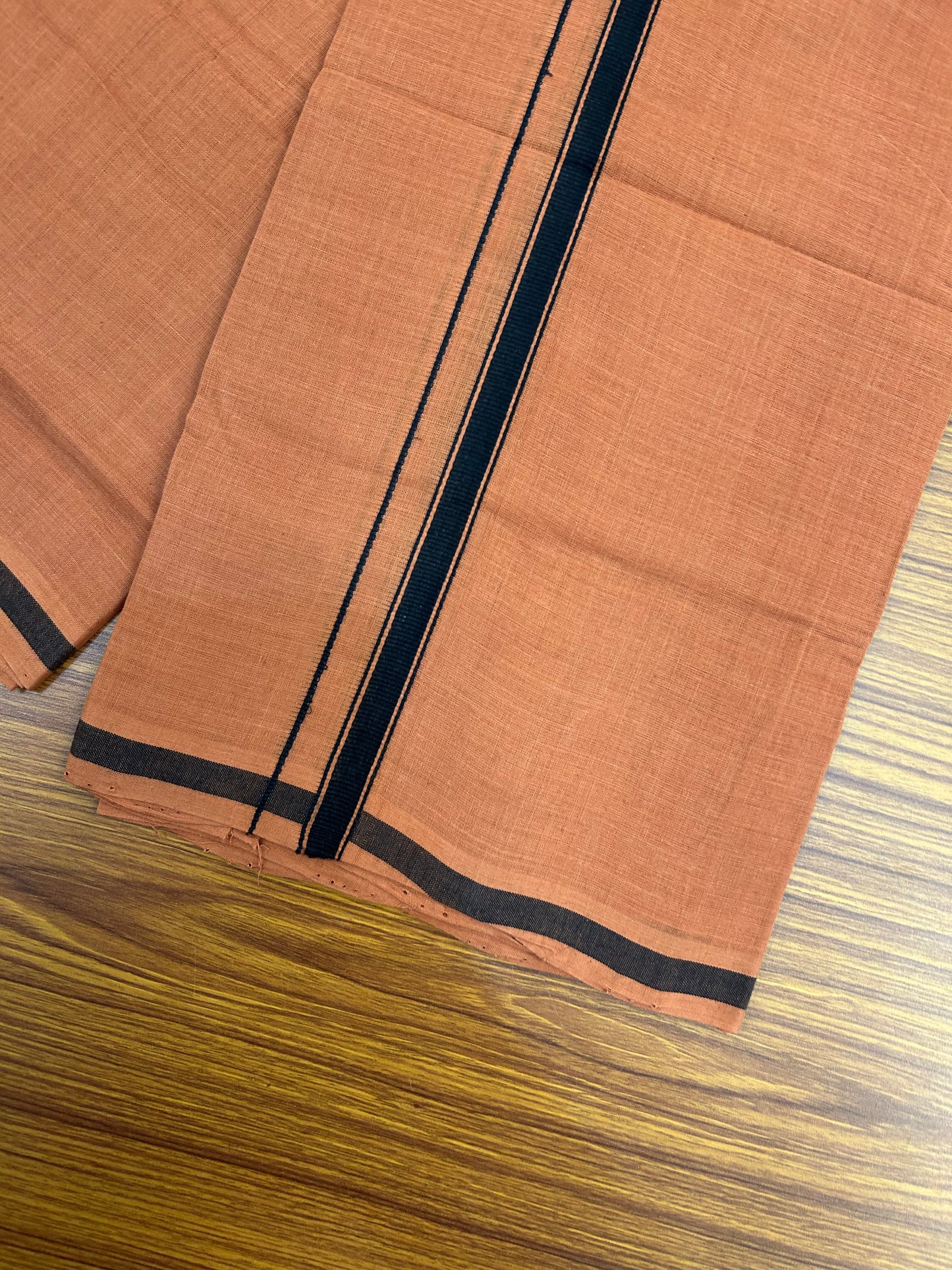Kerala Handloom Single - KaithariKada 100% Pure Cotton - Mundu/Dhoti Kavi Body & 0.75 inch Black Striped Kara - (2 meter / 4 muzham)- 52 KK8051 ELA