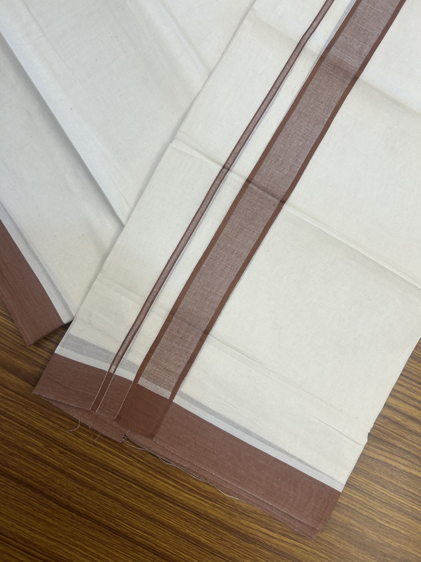 20% Discount! Kaitharikada Balaramapuram Double Off White Mundu/Dhoti -100x80 - 1.25 Inch Brown Shaded Stripes Kara 4 mtr (8.5 muzham) - 14 KK5311 VAS