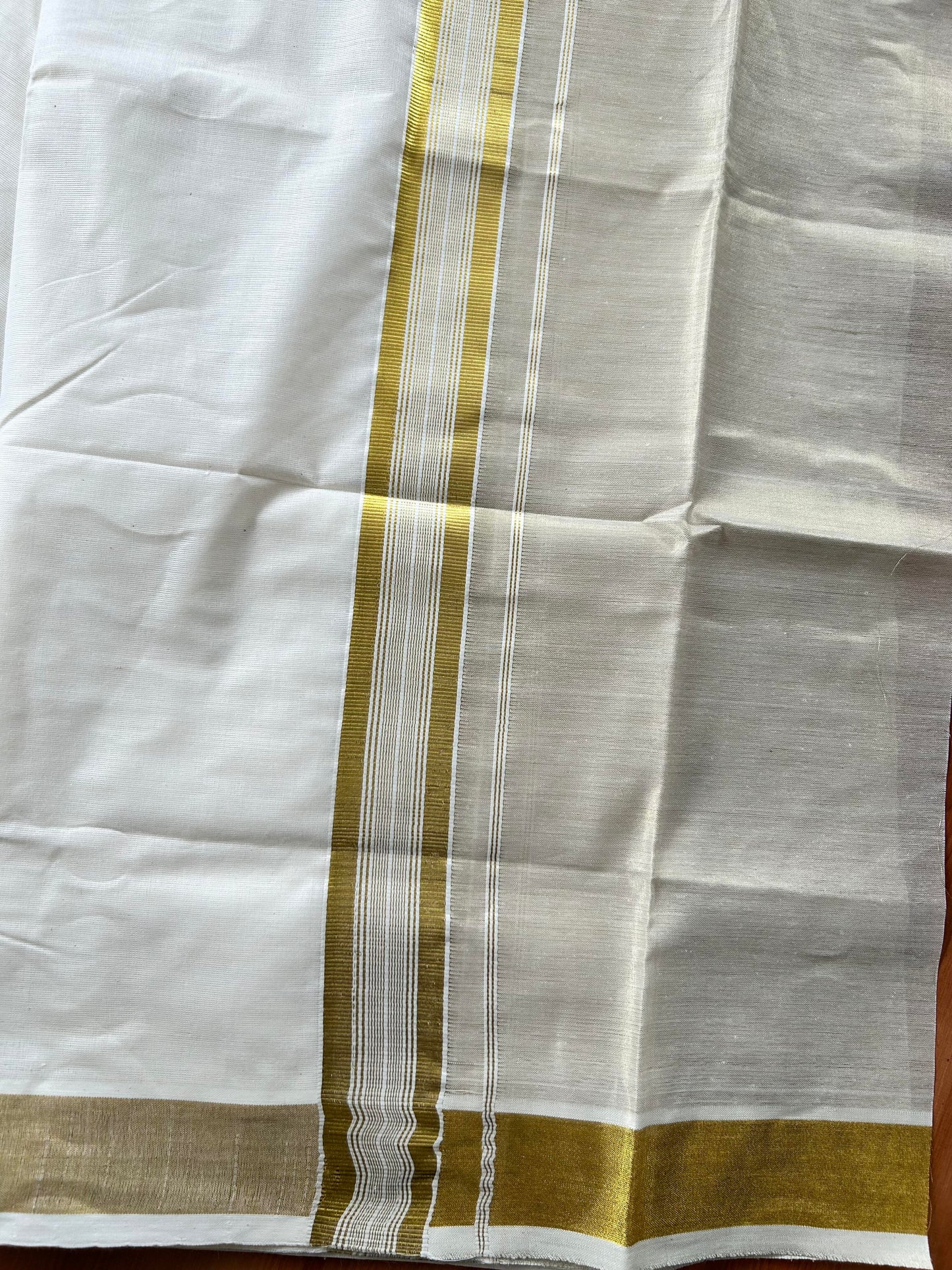Double Off White Dhoti/Mund- 20% Discount! Kaitharikada Balaramapuram Cotton - (60s) - 7.25 Inch Gold Kasav Tissue Striped Kara 4 mtr (8.5 muzham) - 5 KK5412 GAN