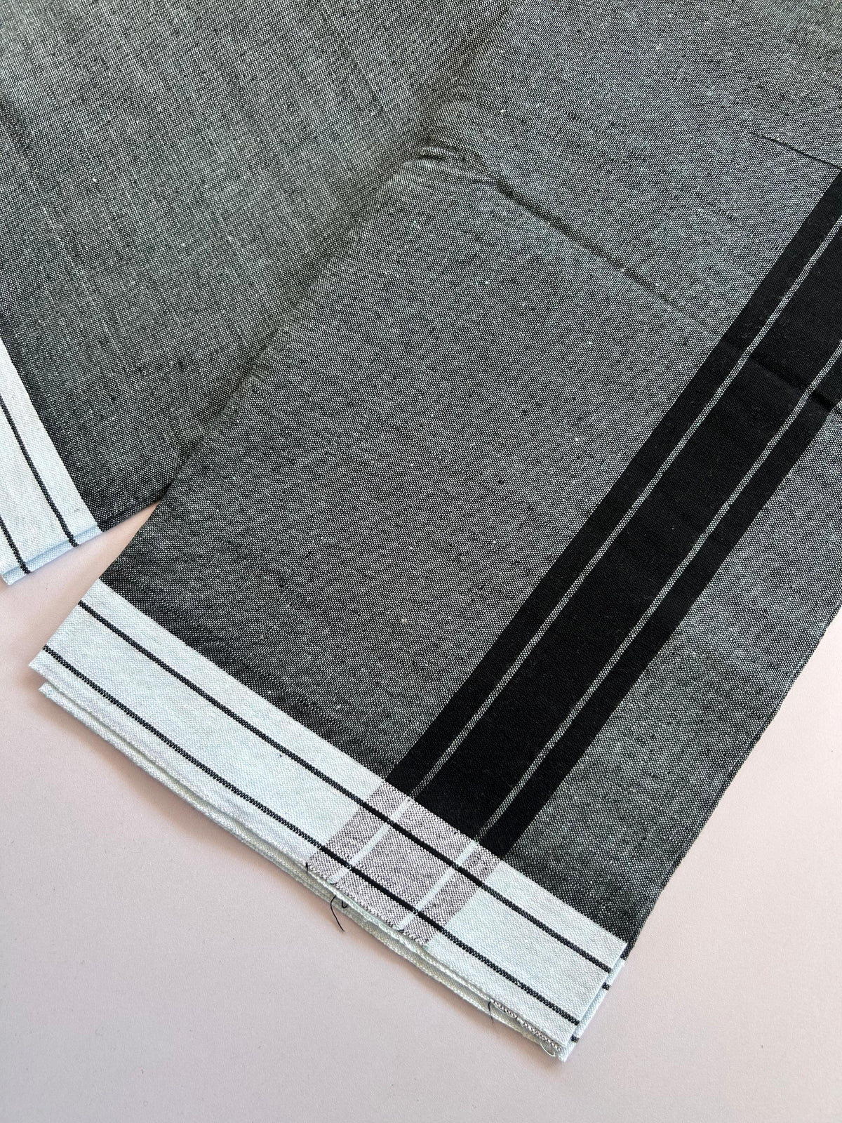 Kaitharikada - Single Kaily / Lungi - Mixed Cotton - (2/40s) twisted - 2 inch Black Shaded kara with Light Cyan Blue & Black Shaded colour body (2 meter / 4 muzham) - 46 KK8089 SAT