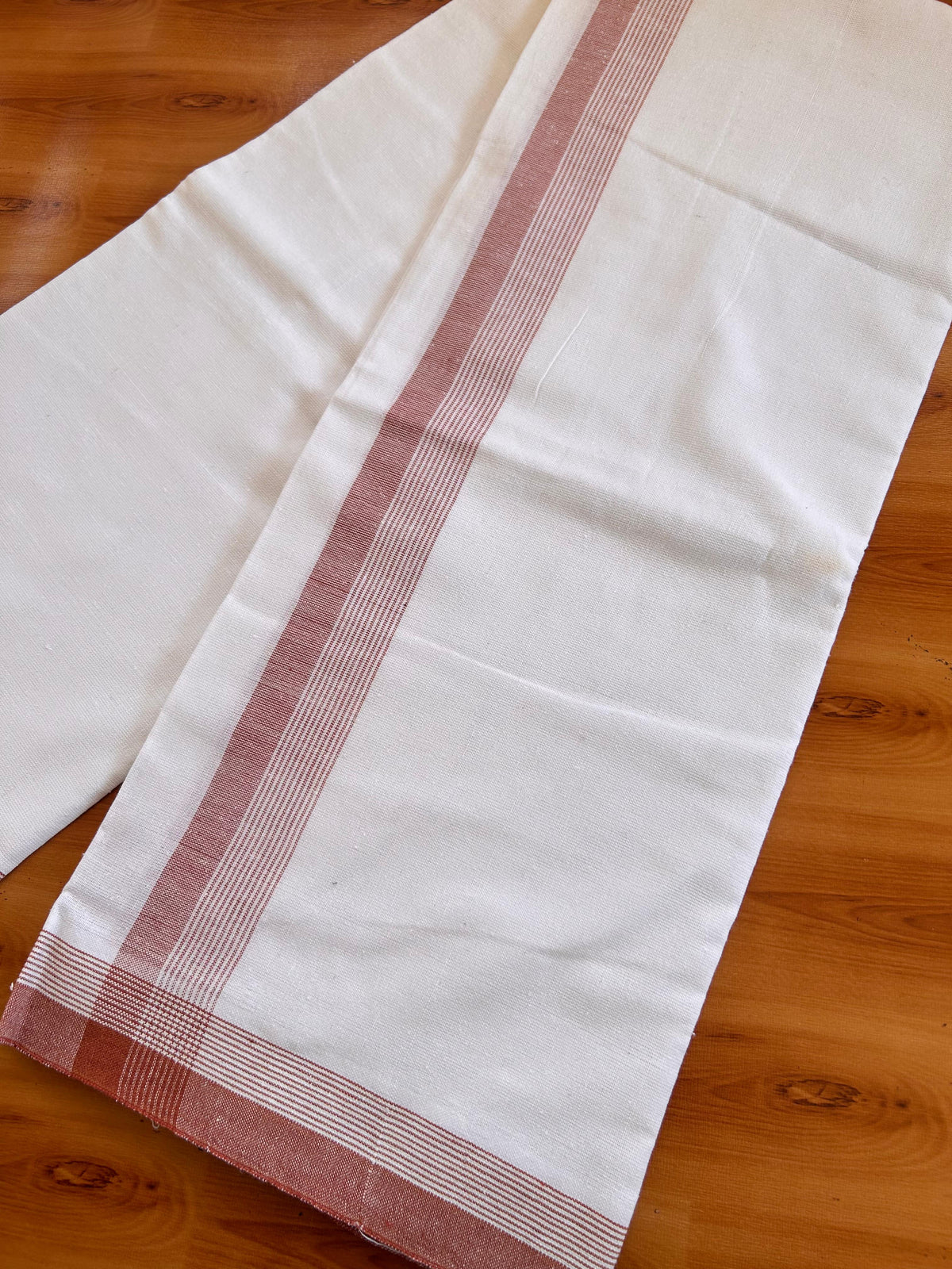 Kaitharikada - Single Kaily / Lungi - Mixed Cotton - (2/40s) twisted - 1.75 inch Reddish Brown shaded Striped kara with White colour body (2 meter / 4 muzham) - 8 KK8091 SAT