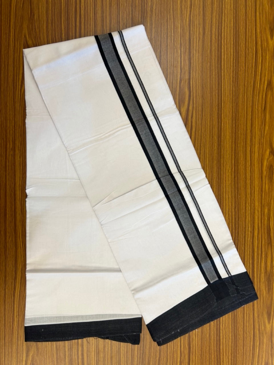 20% Discount ! KaithariKada Balaramapuram 100% Mercerised Cotton Double Ultra Pure white Mundu/Dhoti- 100x80 - 1.25 inch Black Kara - 4mtr ( 8 muzham) - 1 KK5237 PMC