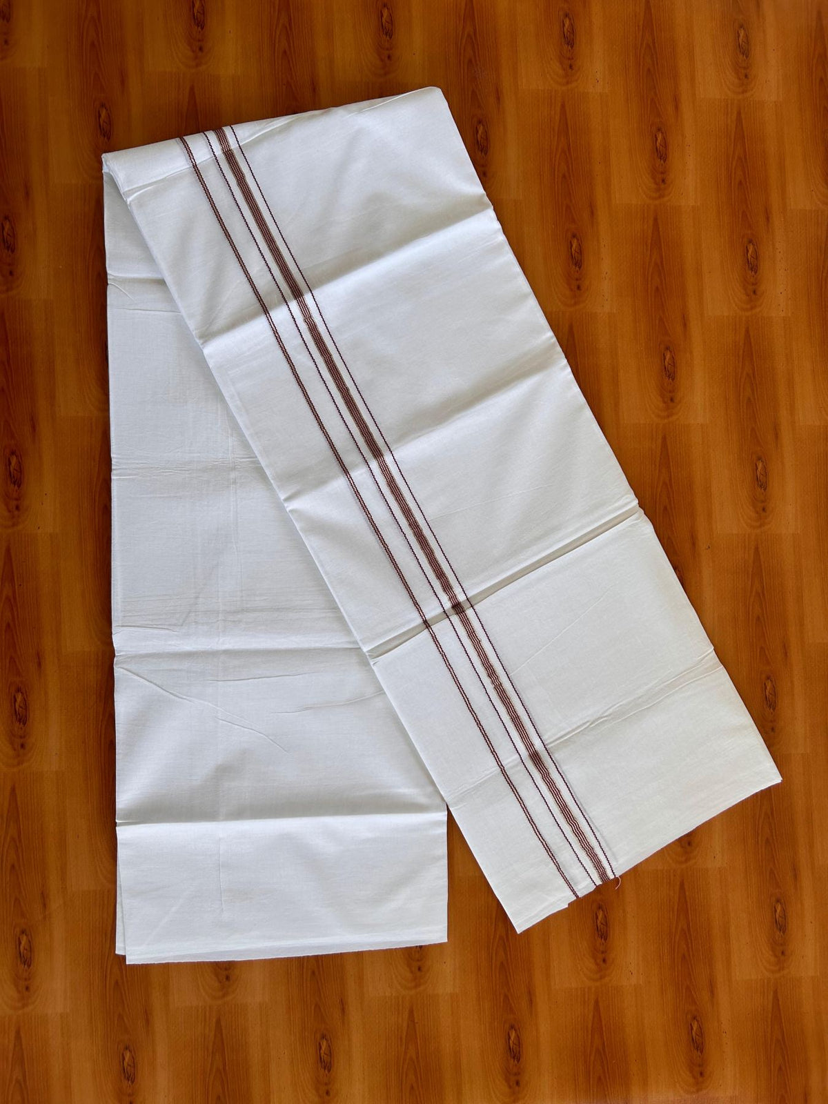 Pure white Double Mundu/Dhoti - 23% Discount! KaithariKada 100% Cotton - 100X80 - 1 inch Silver Kasav Maroon One Side Chutty Kara - 3.90 mtr (8.5 muzham) - 11 KK5528 VAS