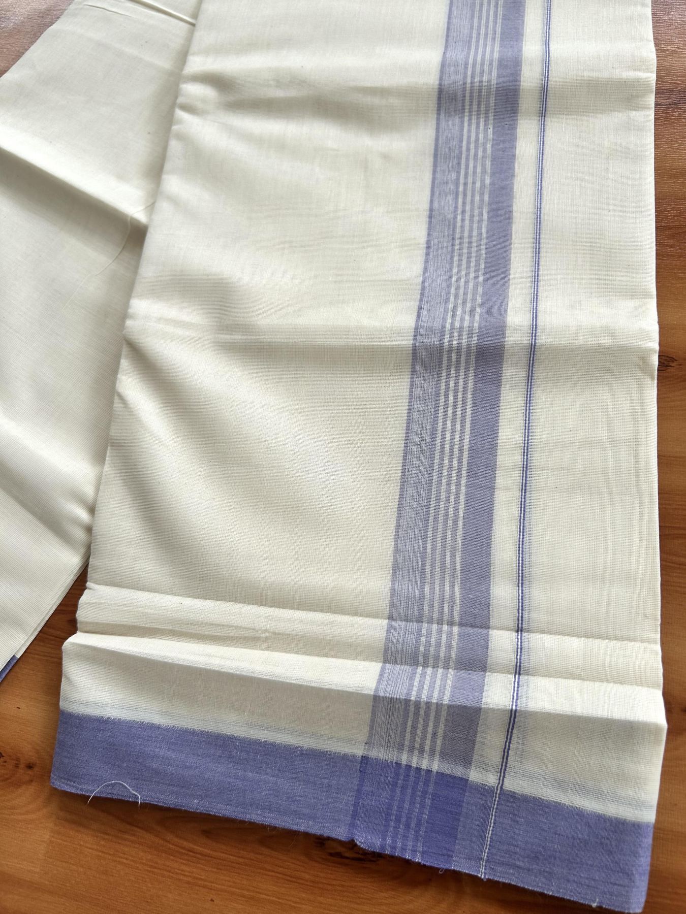 Double Off White (Unbleached) Mundu/Dhoti - 20% Discount! KaithariKada Pure Cotton - 60s - 1.5 inch Lavender Shaded Striped Kara 4 mtr (8.5 Muzham) - 64 KK5460 PMC