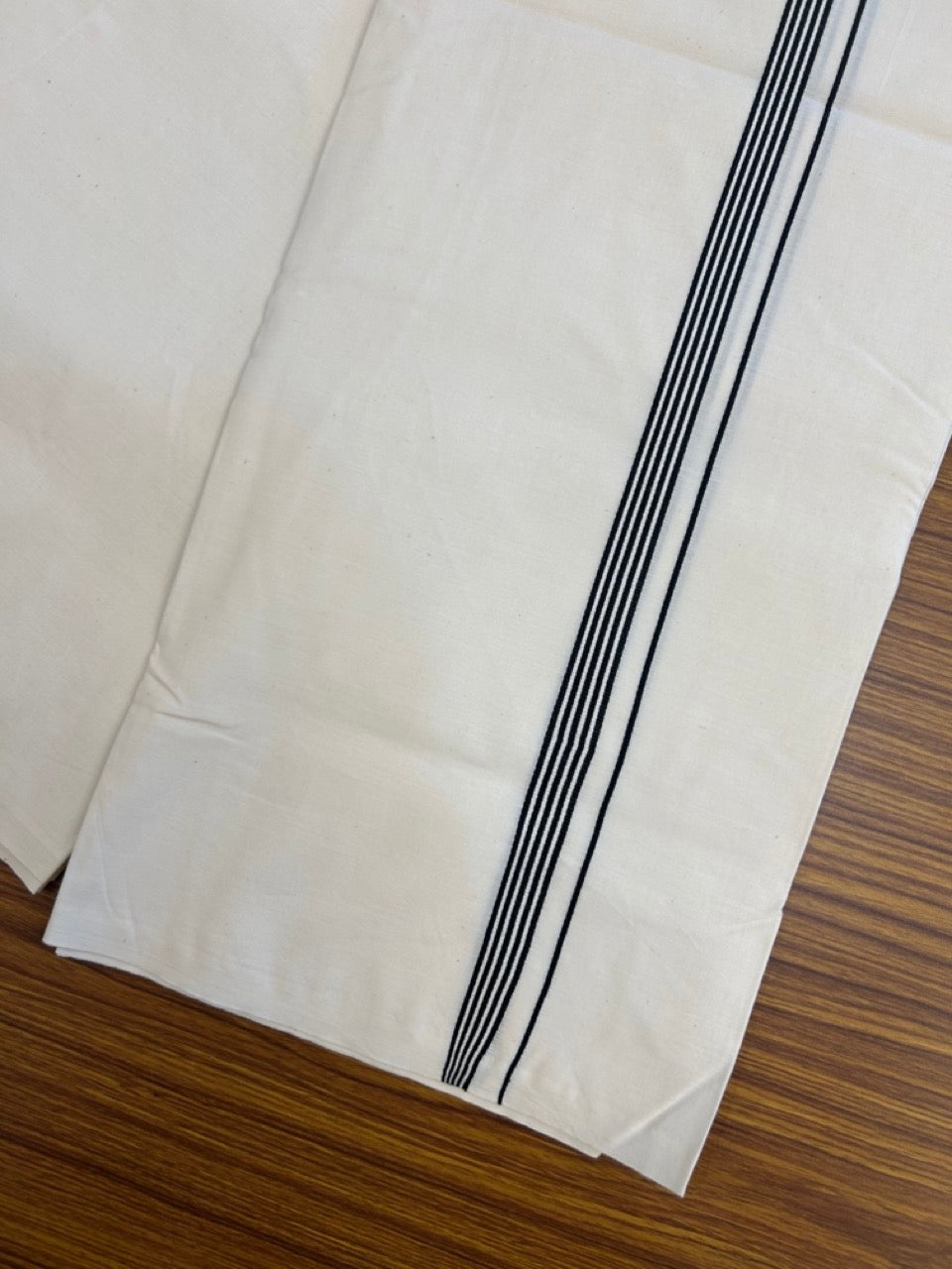 20% Discount ! KaithariKada Balaramapuram 100% COTTON SINGLE OFF WHITE - (Unbleached) Mundu/Dhoti-Twisted 100s Thread- 0.5 inch Black Striped Kara (2 meter / 4 muzham) - 3 KK5257 ASH