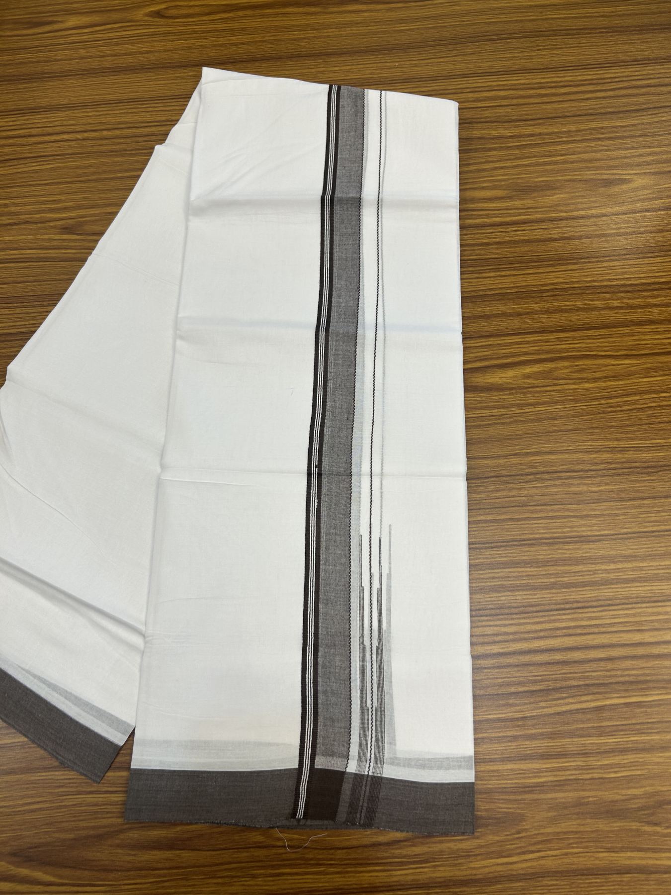 20% Discount! KaithariKada Balaramapuram 100% Cotton Double Pure white Mundu/Dhoti- 100x80 - 1.25 inch Brown shaded striped chutty kara - 3.75 mtr ( 8 muzham) - 25 KK5315 VAS