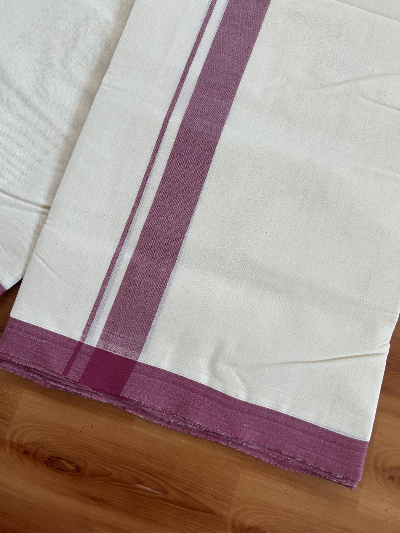 25% Discount! KaithariKada Handloom Millpaav - Kerala Handloom - Cotton Double Mundu/Dhoti Off white (Unbleached) - 80x90 - 1.5 inch Maroon Mulloth Kara 4.50 meter (10 Muzham) - 108 KK5383 RAM