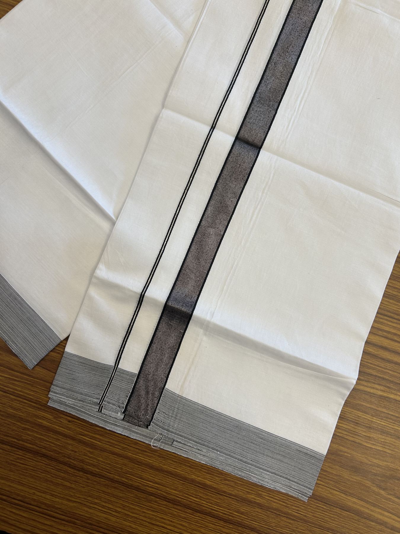 23% Discount! KaithariKada Balaramapuram 100% Cotton Single Pure White Mundu/Dhoti - 30X70 - 1 inch Black silver striped kara 1.90 mtr (4 muzham) - 8 KK5312 PMC