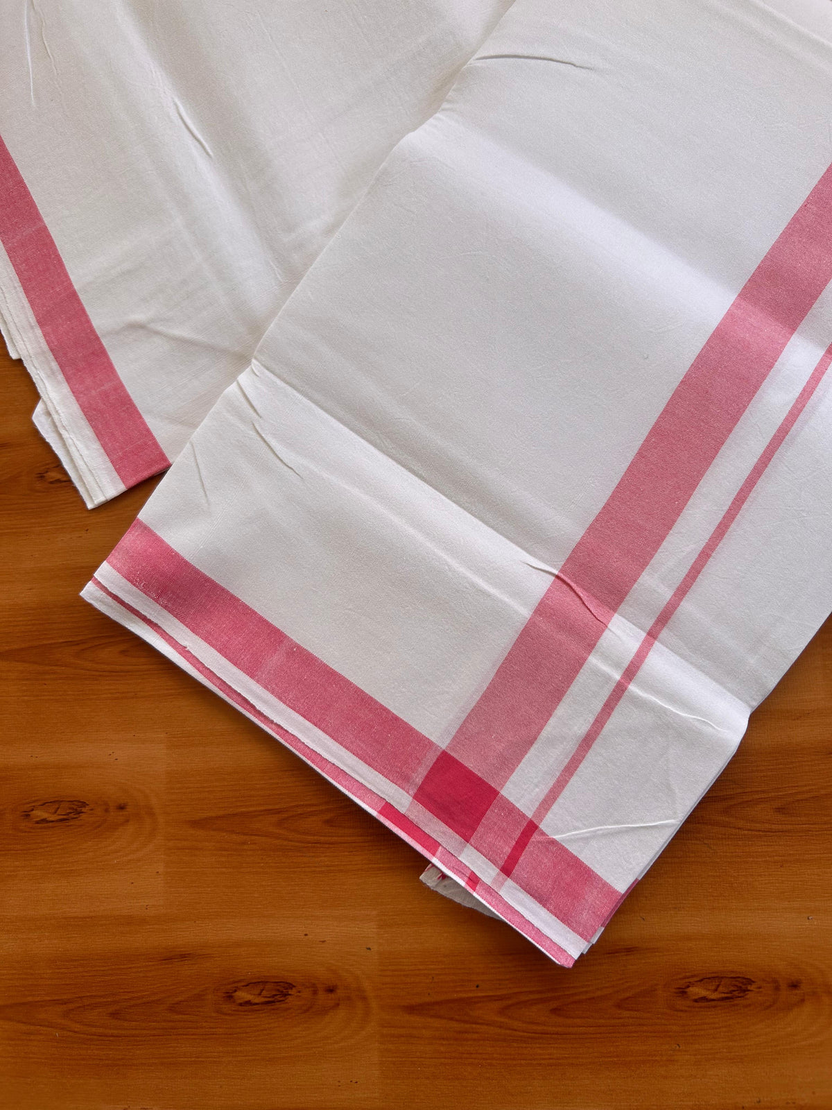 Pure White 25% Discount!! KaithariKada Pulimood 100% Cotton Kerala Handloom Single Mundu/Dhoti - 1 inch Pinkish Red Kara (2 meter / 4 muzham) - 7 KK5530 ASH