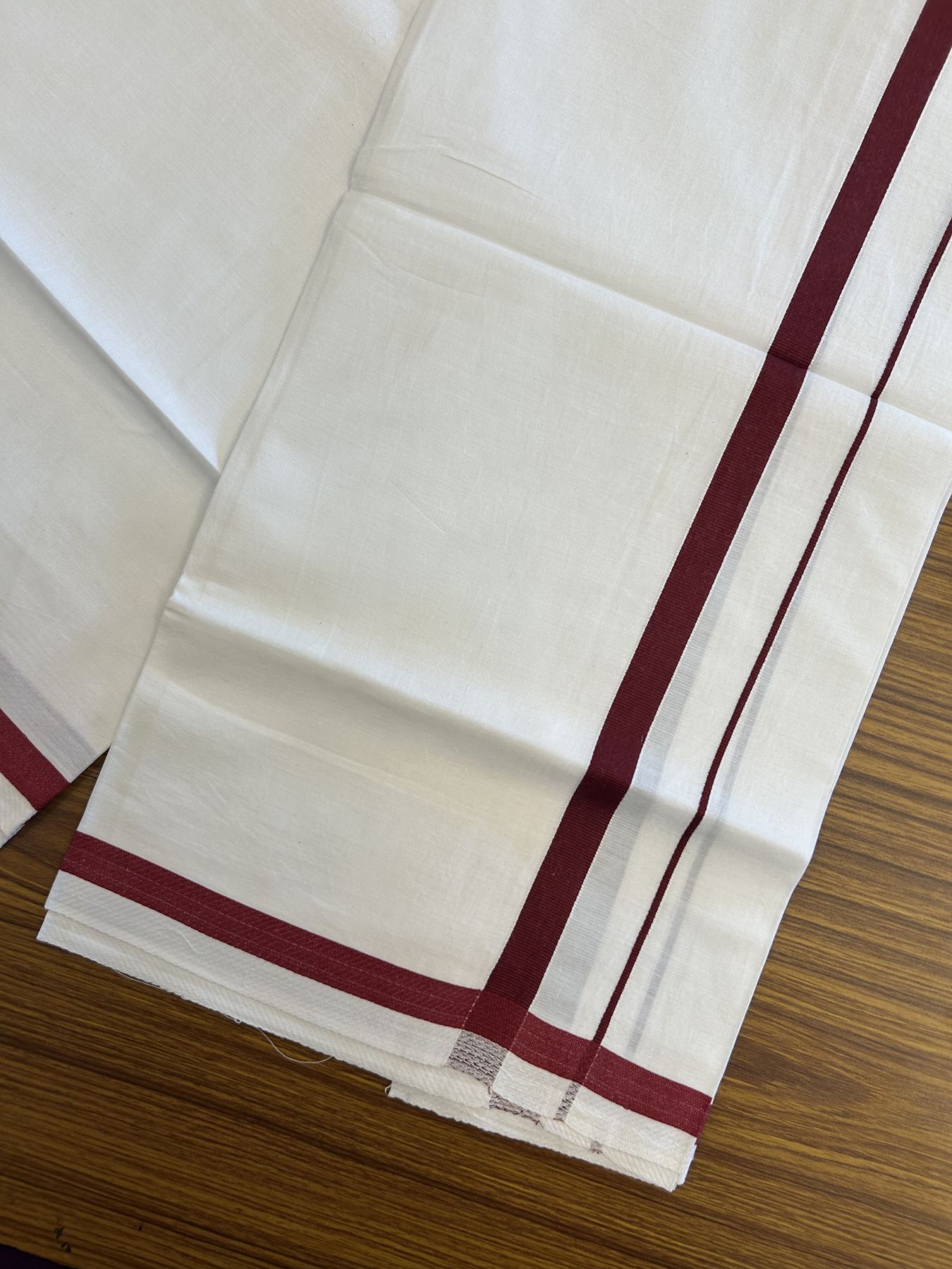 18% Discount!! KaithariKada Balaramapuram 100% Cotton Single Pure White Mundu/Dhoti - 30X70 - 0.5 inch Dark Maroon kara 1.90 mtr (4 muzham) - 5 KK5312 PMC