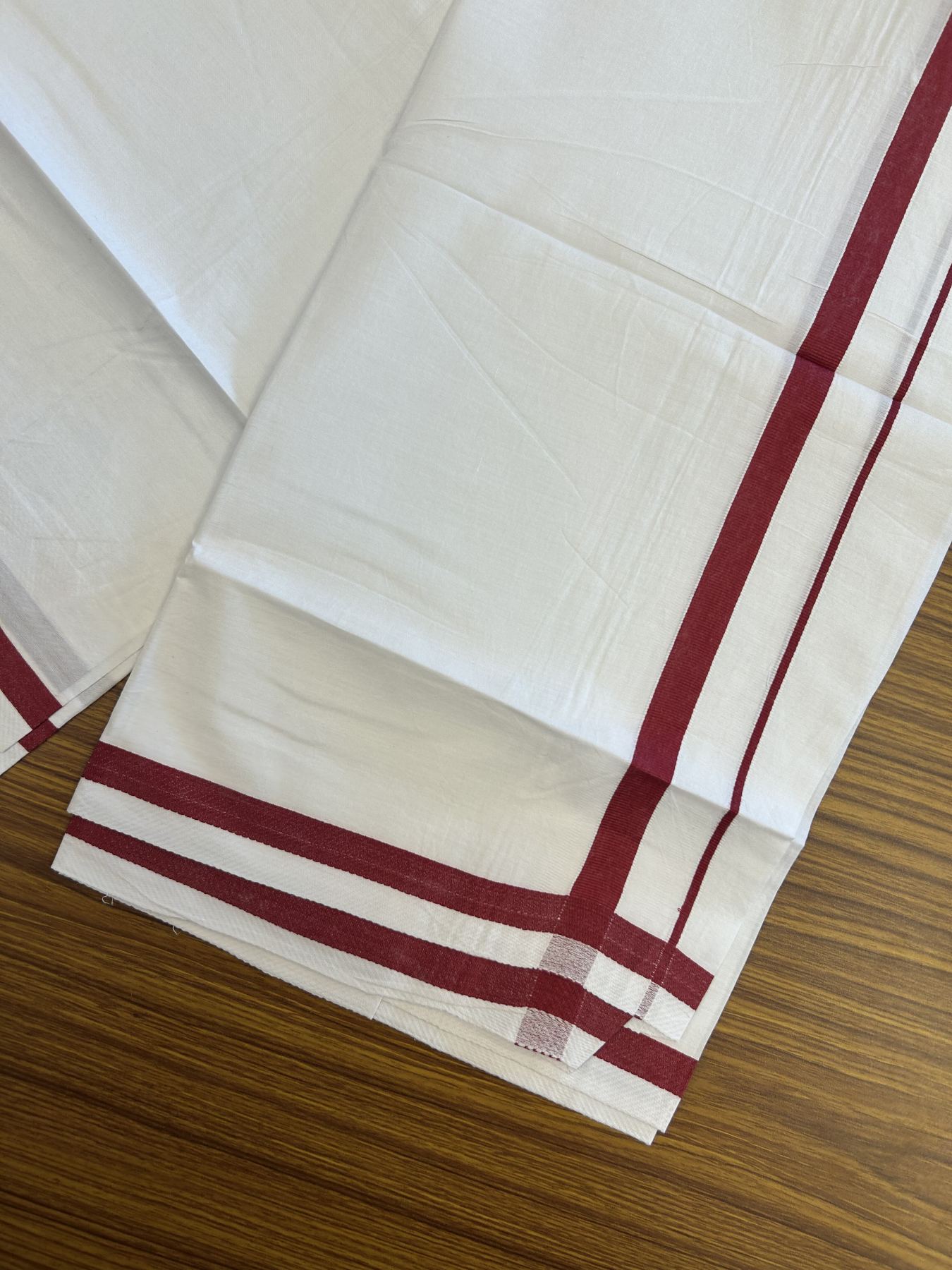 18% Discount!! KaithariKada Balaramapuram 100% Cotton Single Pure White Mundu/Dhoti - 30X70 - 0.5 inch Maroon kara 1.90 mtr (4 muzham) - 4 KK5312 PMC