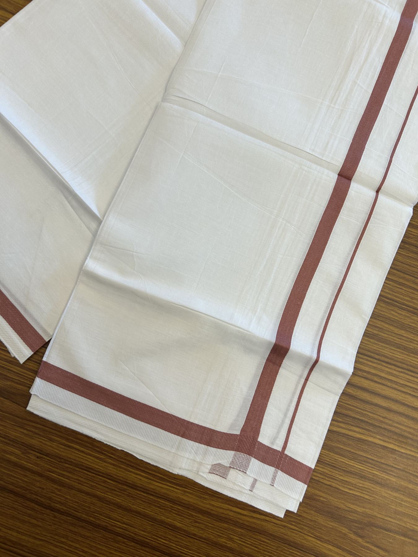 18% Discount!! KaithariKada Balaramapuram 100% Cotton Single Pure White Mundu/Dhoti - 30X70 - 0.5 inch Dusty Maroon kara 1.90 mtr (4 muzham) - 7 KK5312 PMC