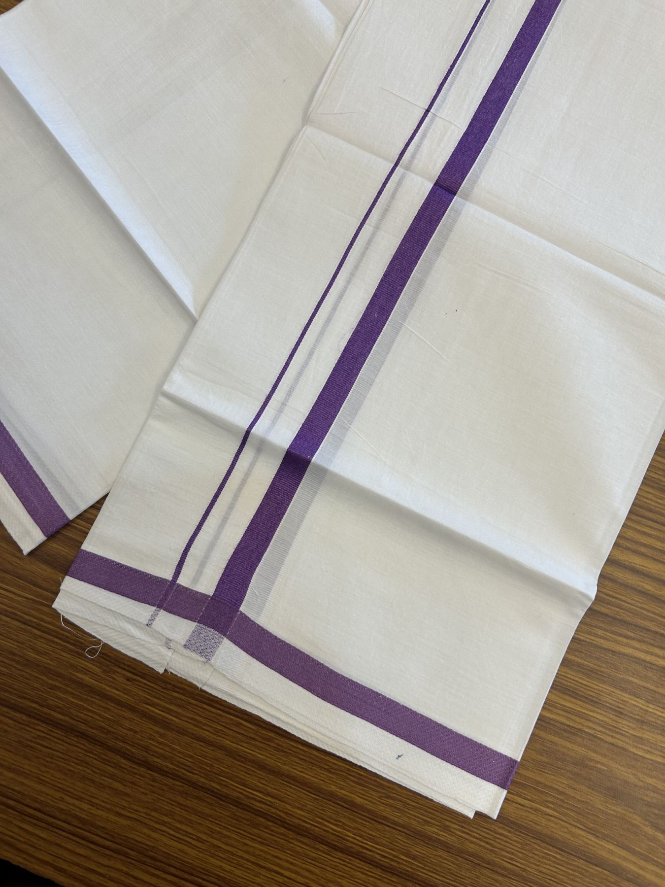 18% Discount!! KaithariKada Balaramapuram 100% Cotton Single Pure White Mundu/Dhoti - 30X70 - 0.5 inch Violet kara 1.90 mtr (4 muzham) - 3 KK5312 PMC