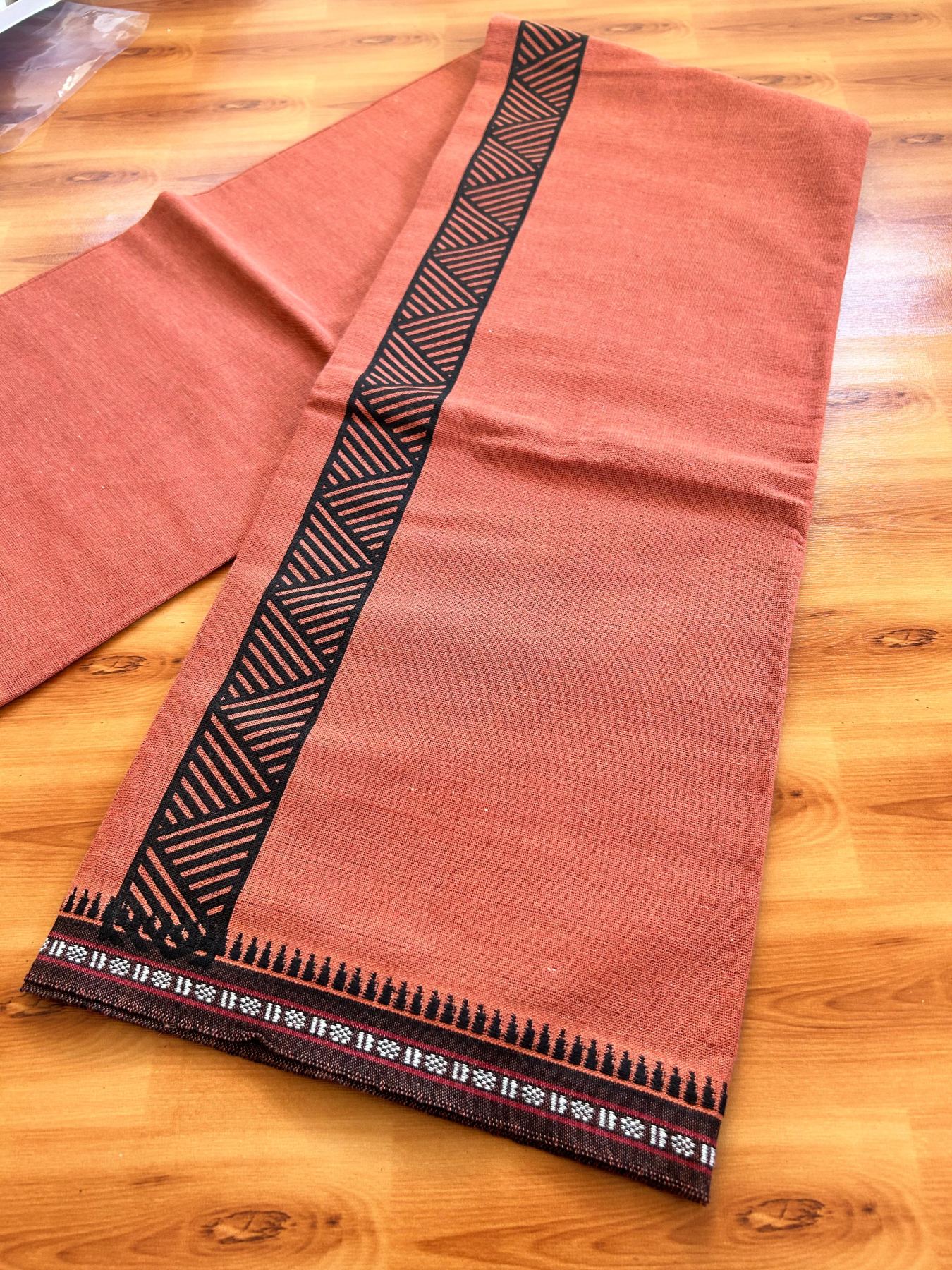 Single Kaily / Lungi - Kaitharikada - Mixed Cotton - 40s twisted - 1.75 inch Black Printed Design Printed Kuppadam Kara With Kavi Colour Body (2 meter / 4 muzham) - 34 KK8075 SAT