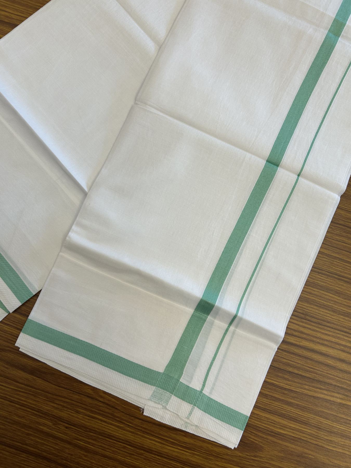 18% Discount!! KaithariKada Balaramapuram 100% Cotton Single Pure White Mundu/Dhoti - 30X70 - 0.5 inch Light Green kara 1.90 mtr (4 muzham) - 2 KK5312 PMC