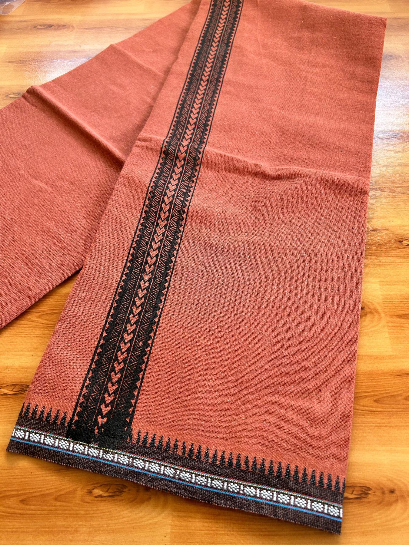 Single Kaily / Lungi - Kaitharikada - Mixed Cotton - 40s twisted - 1.75 inch Black Printed Design Printed Kuppadam Kara With Kavi Colour Body (2 meter / 4 muzham) - 40 KK8075 SAT