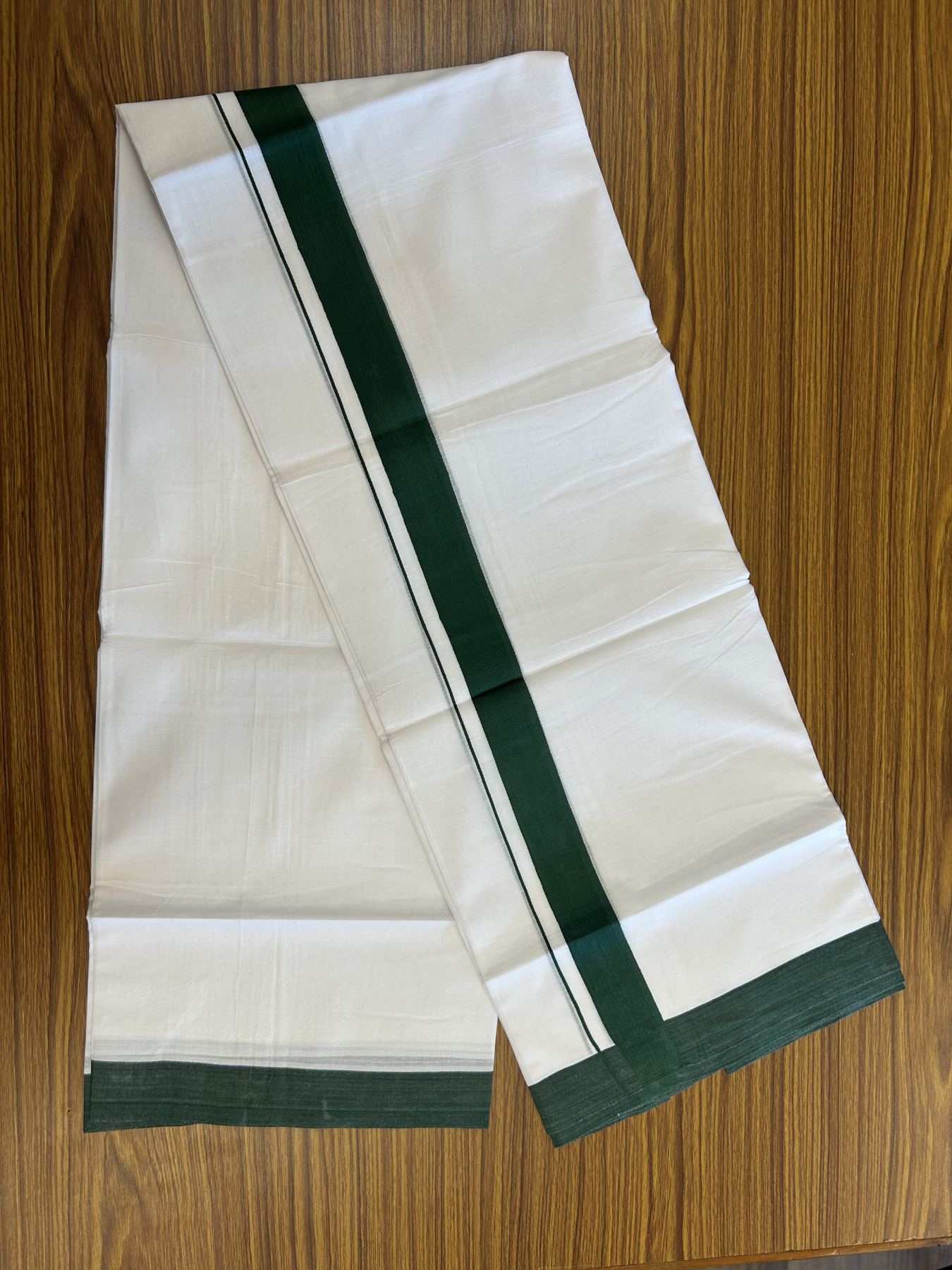 20% Discount ! KaithariKada Balaramapuram 100% Cotton Double Pure white Mundu/Dhoti- 100x80 - 1.5 inch Green Kara - 3.80mtr ( 8 muzham) - 32 KK5312 PMC