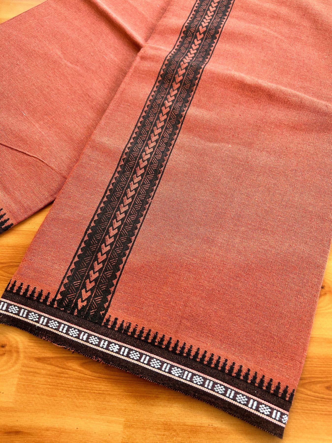 Single Kaily / Lungi - Kaitharikada - Mixed Cotton - 40s twisted - 1.75 inch Black Printed Design Printed Kuppadam Kara With Kavi Colour Body (2 meter / 4 muzham) - 43 KK8075 SAT