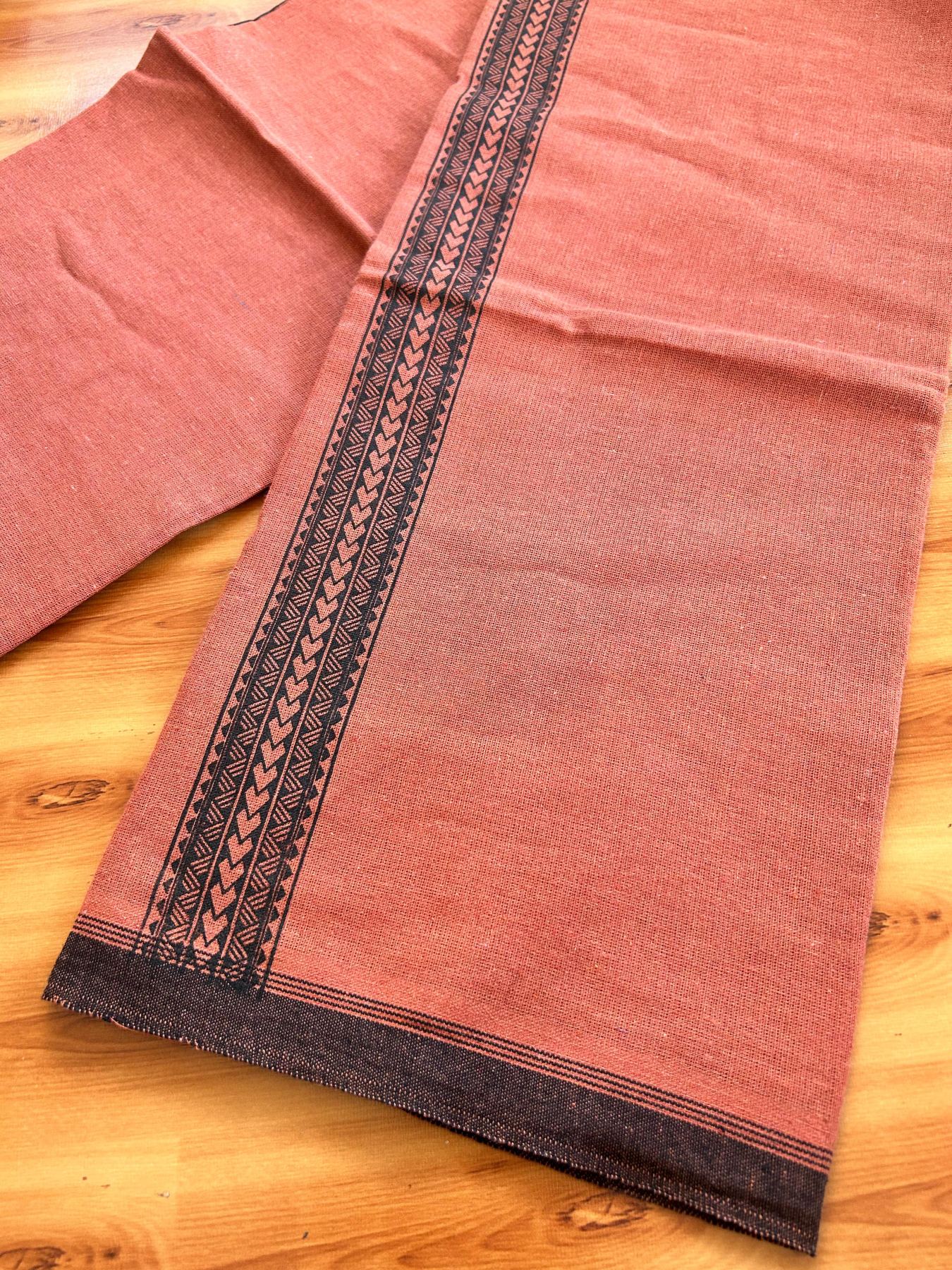 Single Kaily / Lungi - Kaitharikada - Mixed Cotton - 40s twisted - 1.75 inch Black Printed Design Stripes Kara With Kavi Colour Body (2 meter / 4 muzham) - 44 KK8075 SAT