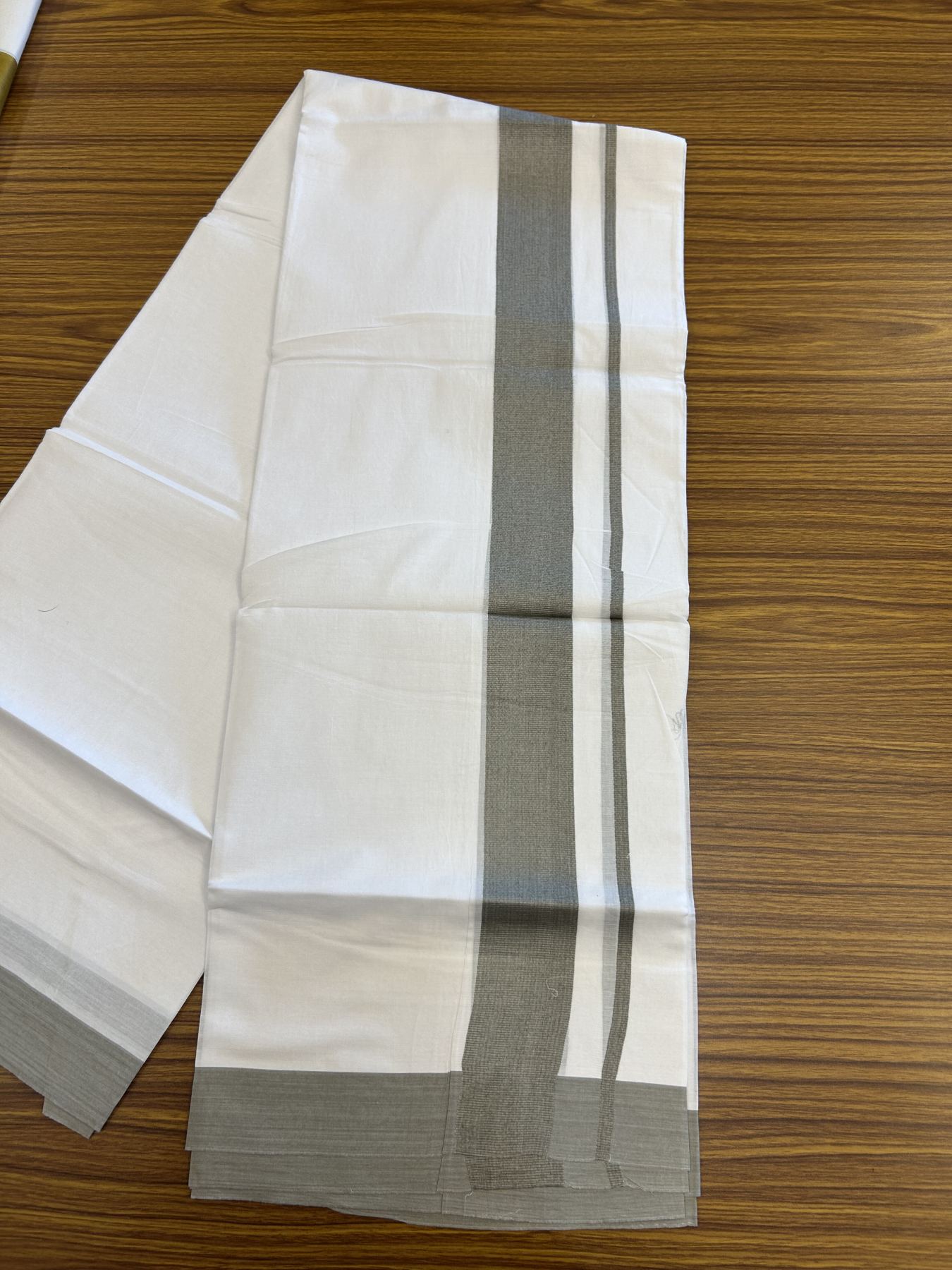 20% Discount ! KaithariKada Balaramapuram 100% Cotton Double Pure white Mundu/Dhoti- 100x80 - 1.75 inch Grey Kara - 3.80mtr ( 8 muzham) - 33 KK5312 PMC