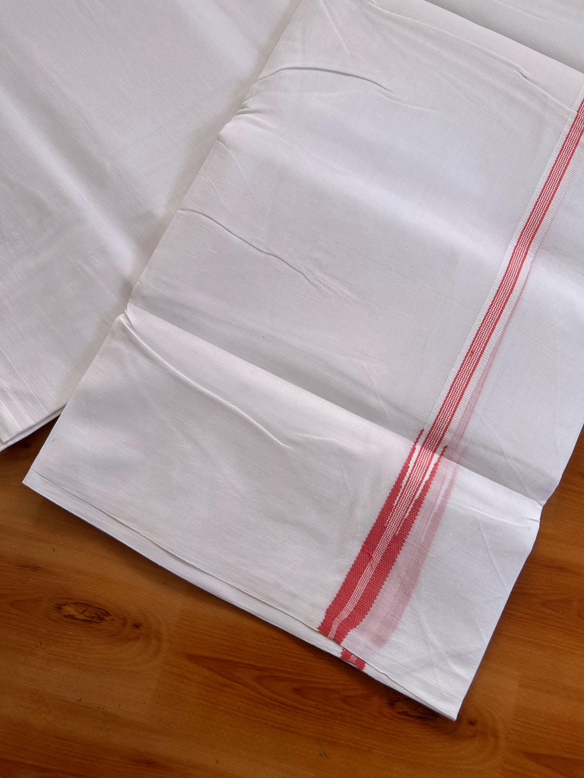 Pure White Double Mundu/Dhoti - 20% Discount! KaithariKada Pulimood - 100% Cotton - 100x100 - 0.5 inch Puliyilakkara Peach Chutty Kara 4 mtr (8.5 muzham) - 17 KK5530 ASH