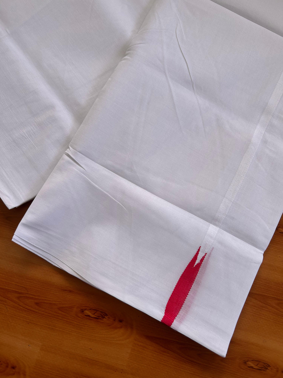 Pure White Double Mundu/Dhoti - 20% Discount! KaithariKada Pulimood - 100% Cotton - 100x100 - 0.5 inch Puliyilakkara Red Chutty Kara 4 mtr (8.5 muzham) - 18 KK5530 ASH