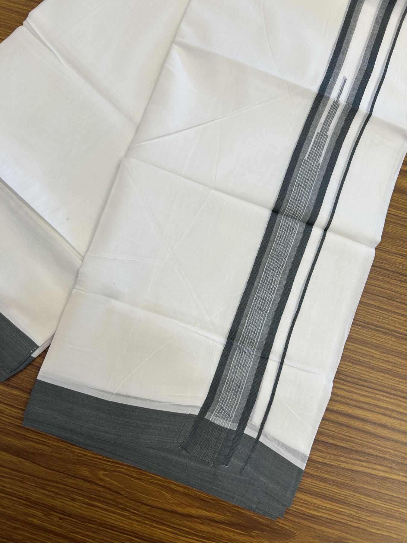 20% Discount ! Kaitharikada Balaramapuram 100% Pure Cotton Double Pure White Mundu/Dhoti - 100x80 - 1.75 inch Deep Teal Green Shaded Striped Chutty 3.90 mtr (8 muzham) - 26 KK5312 PMC