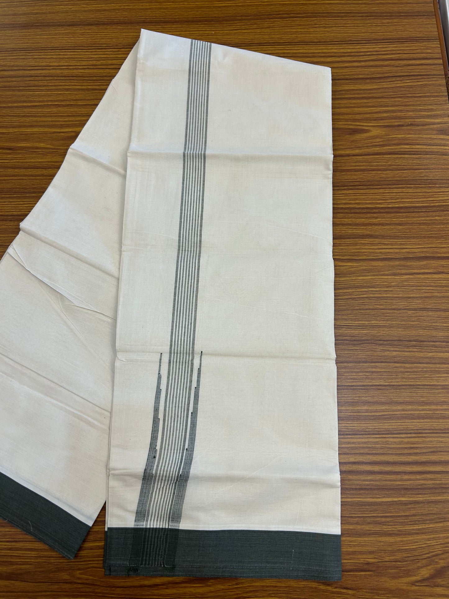 20% Discount ! Kaitharikada Balaramapuram 100% Cotton Off White Double Mundu/Dothi - 100x80- 2 Inch Puliyilakkara Sage Green Striped Chutty Kara - 4mtr (8.5muzham)- 20 KK5250 VIN