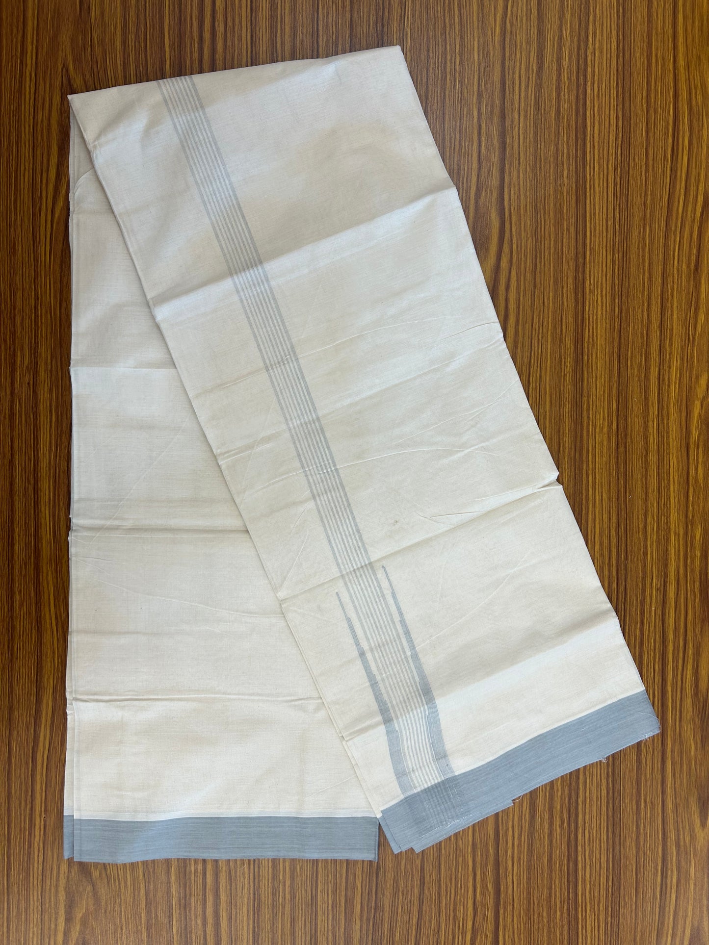 20% Discount ! Kaitharikada Balaramapuram 100% Cotton Off White Double Mundu/Dothi - 100x80- 2 Inch Puliyilakkara Ash Blue Striped Chutty Kara - 4mtr (8.5muzham)- 22 KK5250 VIN