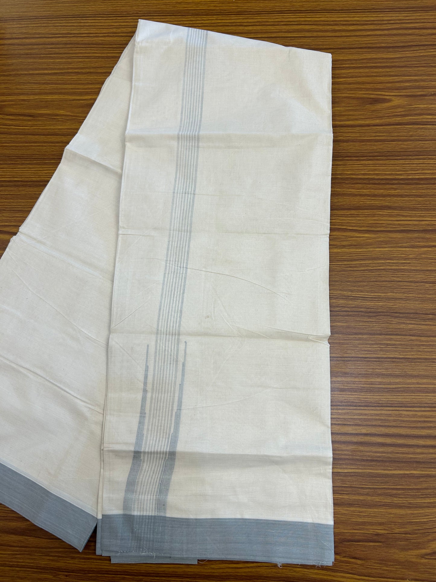 20% Discount ! Kaitharikada Balaramapuram 100% Cotton Off White Double Mundu/Dothi - 100x80- 2 Inch Puliyilakkara Ash Blue Striped Chutty Kara - 4mtr (8.5muzham)- 22 KK5250 VIN