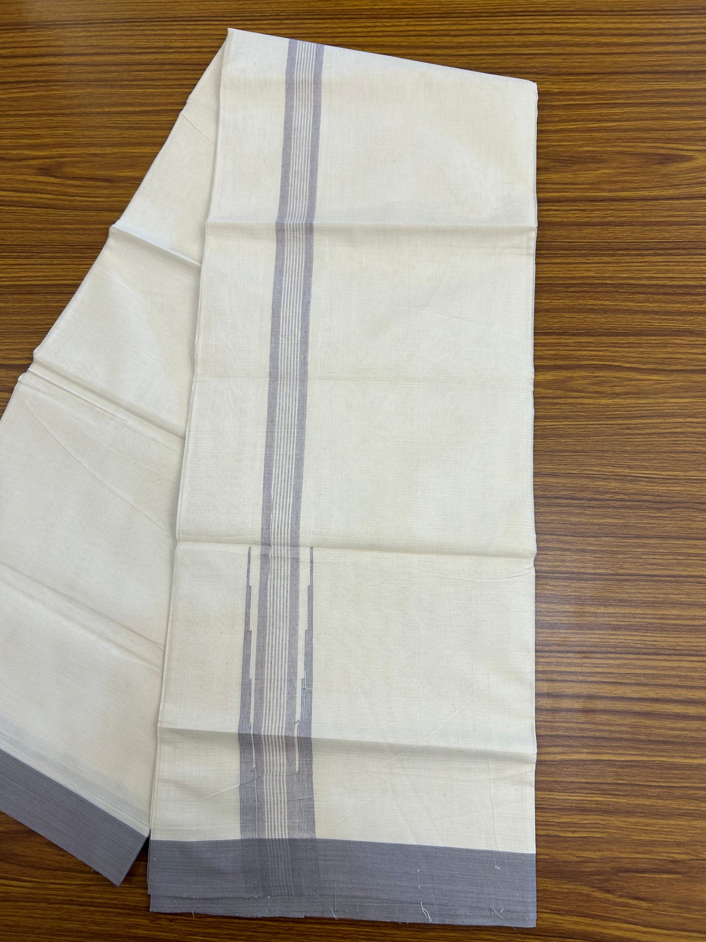 20% Discount ! Kaitharikada Balaramapuram 100% Cotton Off White Double Mundu/Dothi - 100x80- 2 Inch Puliyilakkara Ash Lavender Striped Chutty Kara - 4mtr (8.5muzham)- 23 KK5250 VIN
