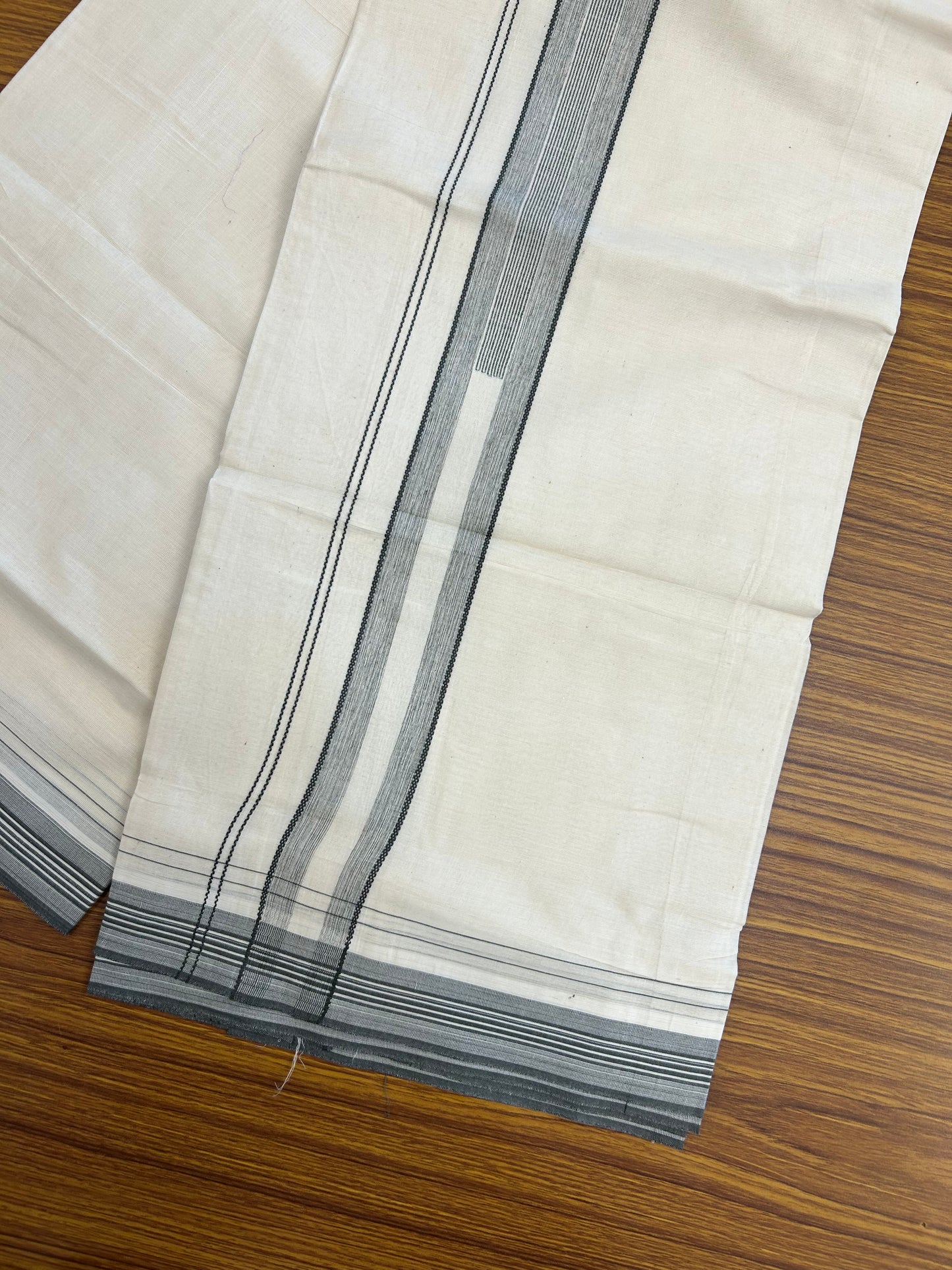 20% Discount ! Kaitharikada Balaramapuram 100% Cotton Off White Double Mundu/Dothi - 100x80- 1.5 Inch Sage Green Striped Design Kara - 4mtr (8.5muzham)- 18 KK5250 VIN