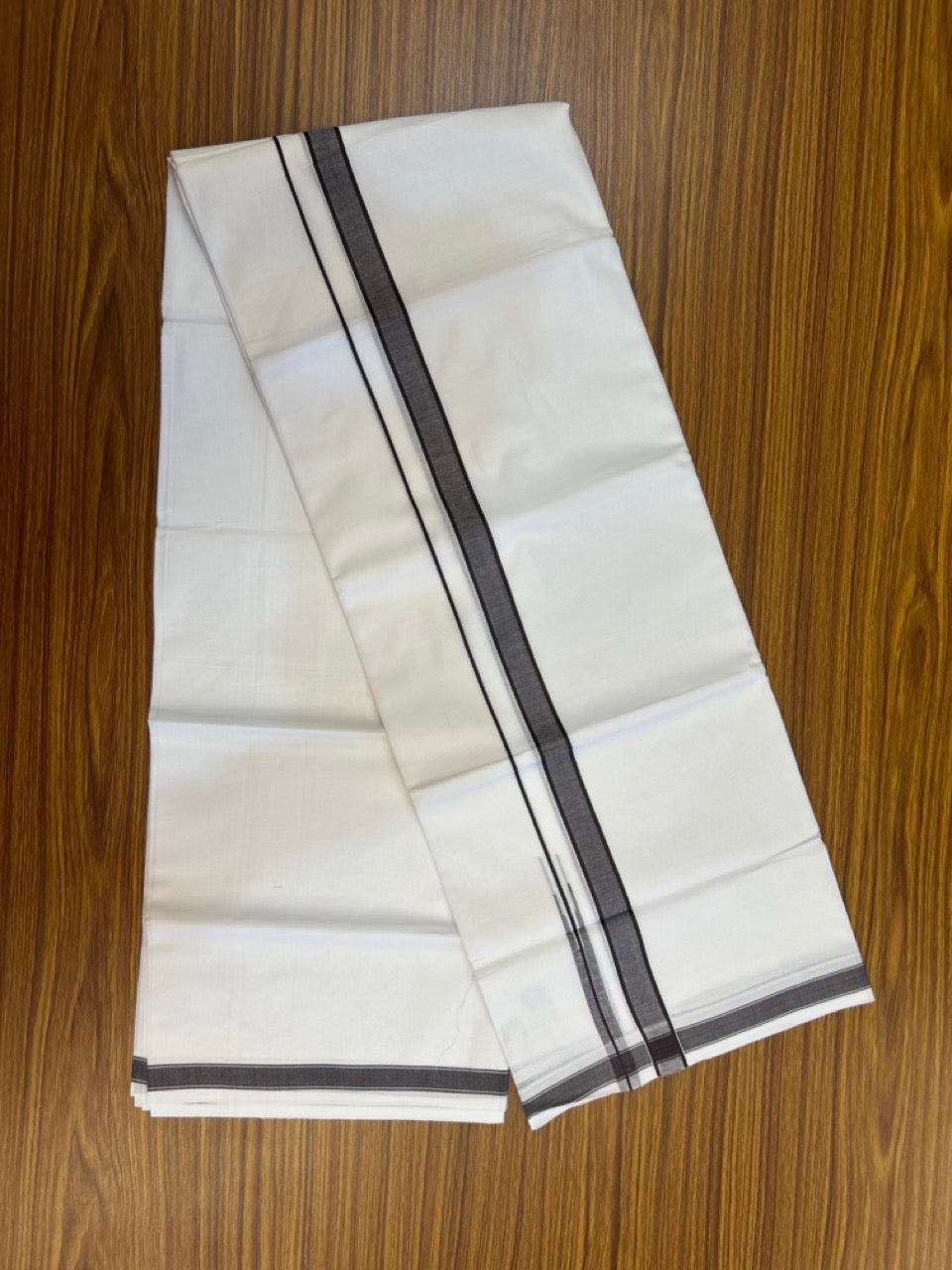 5% Discount! KaithariKada Balaramapuram 100% Cotton Double Pure white Mundu/Dhoti- 100x100 - 0.75 inch Puliyilakkara Brown One Side Chutty Kara - 3.90 mtr (8 muzham) - 47 KK5279 CKS