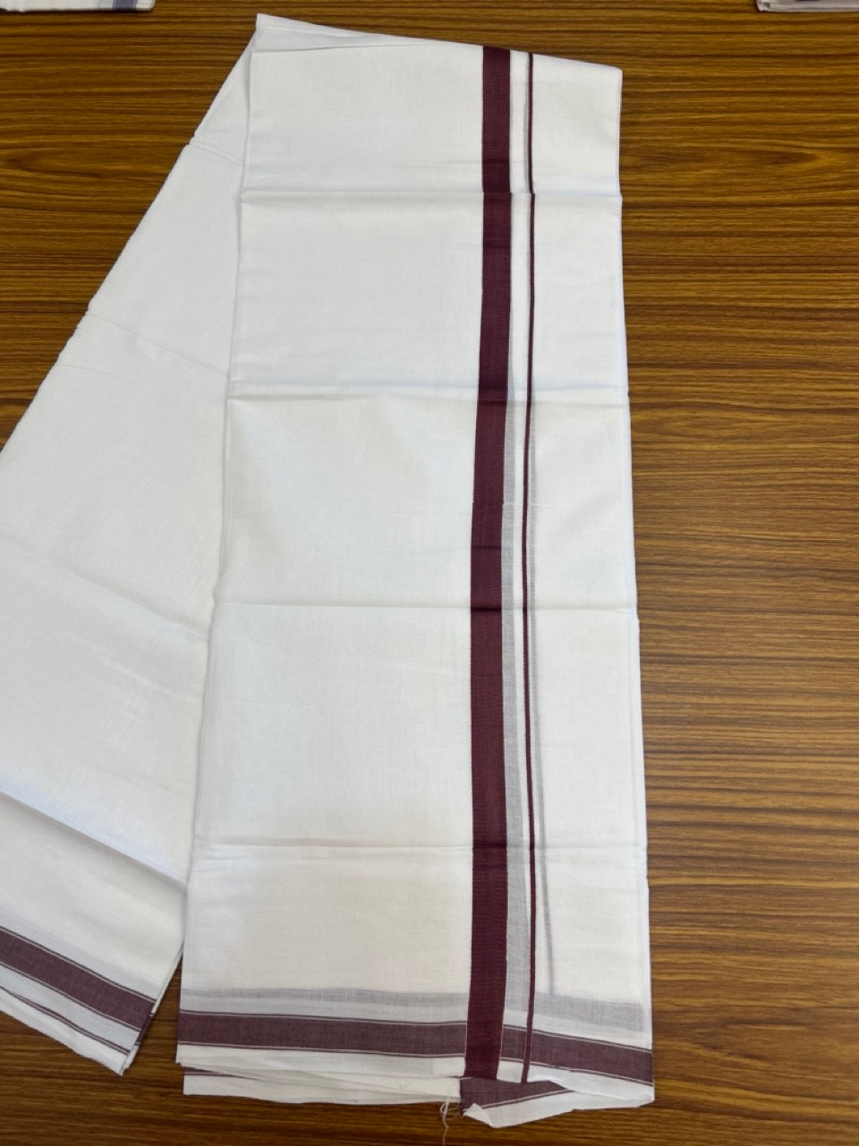 5% Discount! KaithariKada Balaramapuram 100% Cotton Double Pure white Mundu/Dhoti- 100x100 - 0.75 inch Puliyilakkara Wine One Side Chutty Kara - 3.90 mtr (8 muzham) - 49 KK5279 CKS