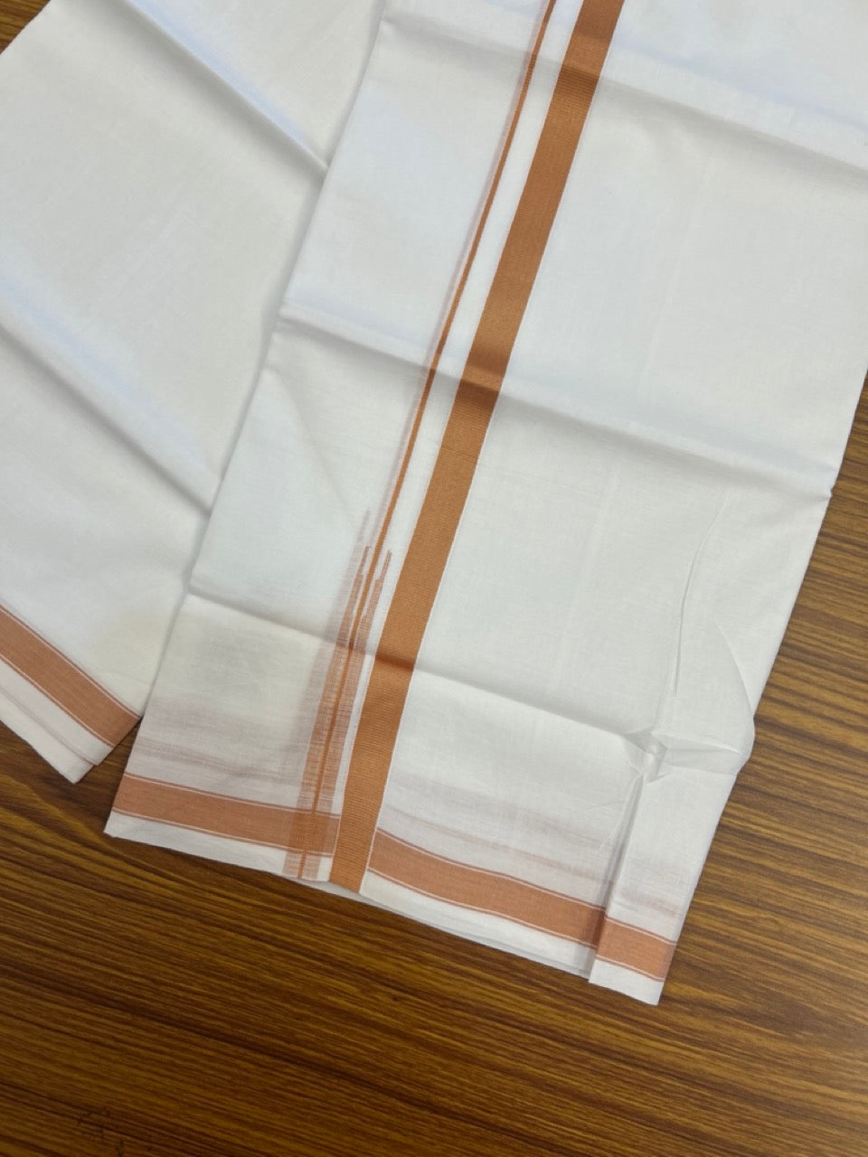 5% Discount! KaithariKada Balaramapuram 100% Cotton Double Pure white Mundu/Dhoti- 100x100 - 0.75 inch Puliyilakkara Brick Yellow One Side Chutty Kara - 3.90 mtr (8 muzham) - 53 KK5279 CKS