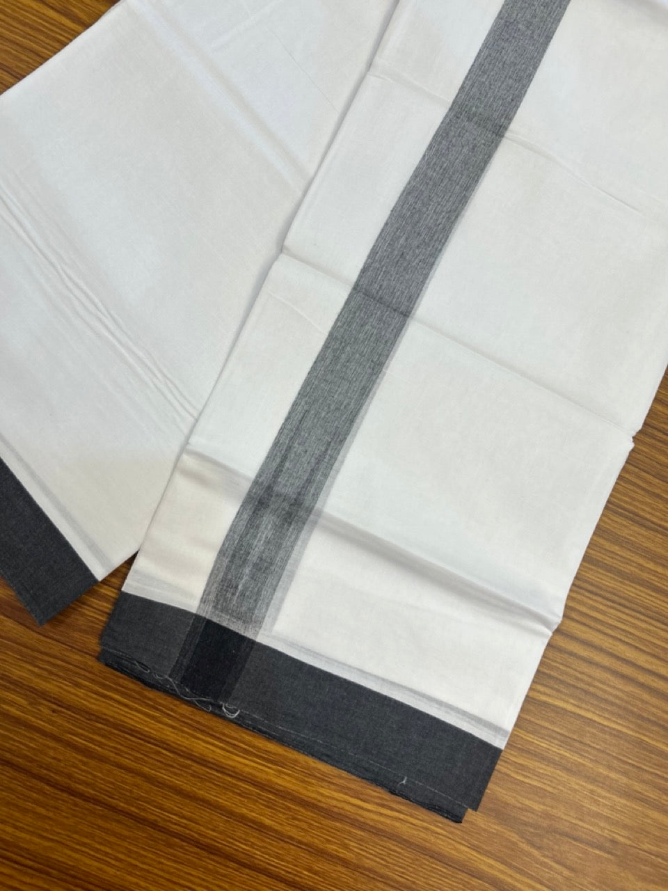 20% Discount! KaithariKada Balaramapuram 100% Cotton Double Pure white Mundu/Dhoti- 100x80 - 1.5 inch Puliyilakkara Black Shaded Chutty Kara - 3.90 mtr (8 muzham) - 59 KK5279 CKS