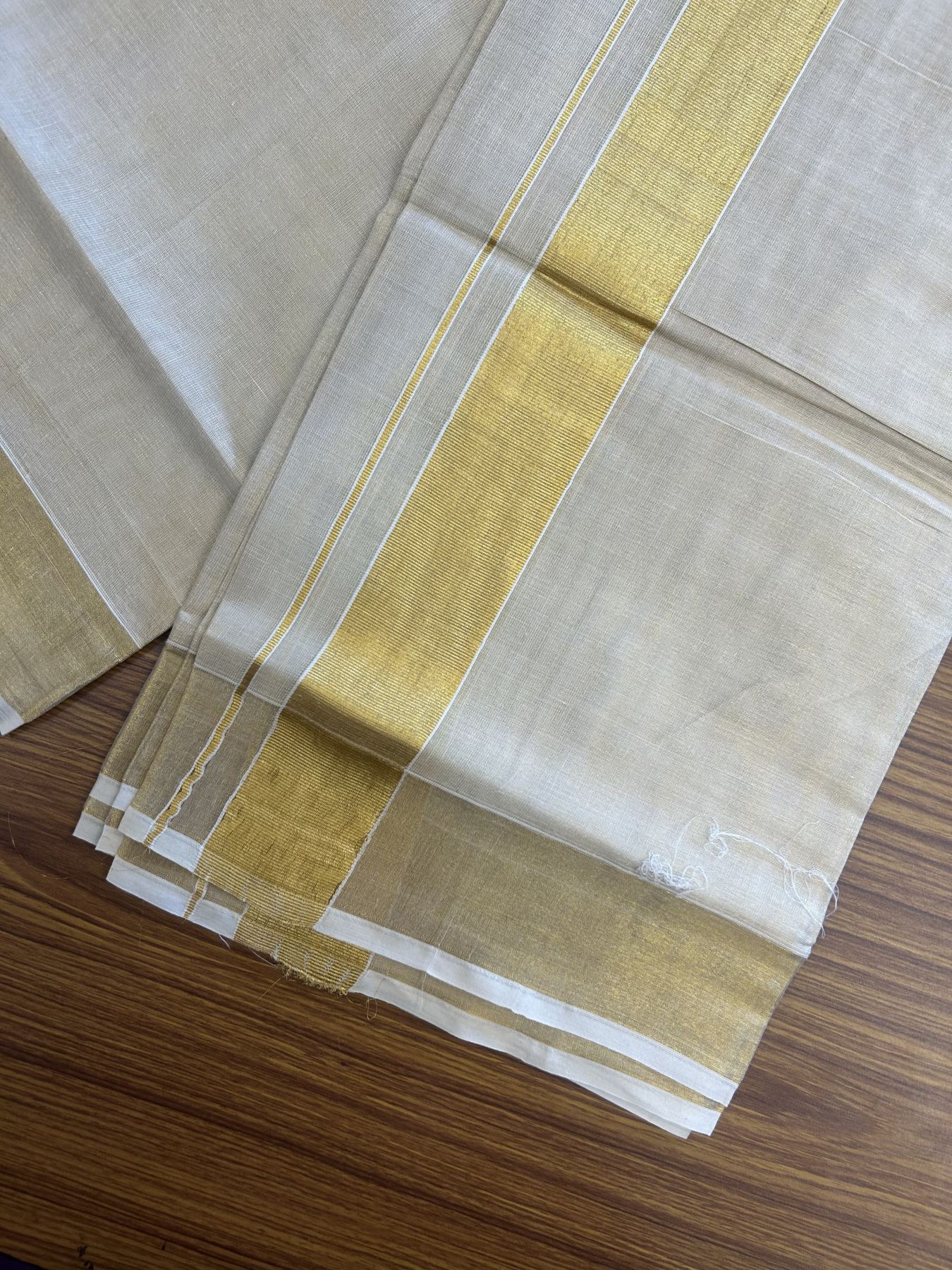 20% Discount! KaithariKada Balaramapuram 100% Cotton 100x80 - Gold Kasav Tissue Double Dhoti/Mund 1.75 inch gold kara 3.90m (8 muzham)- 10 KK5313 PMC